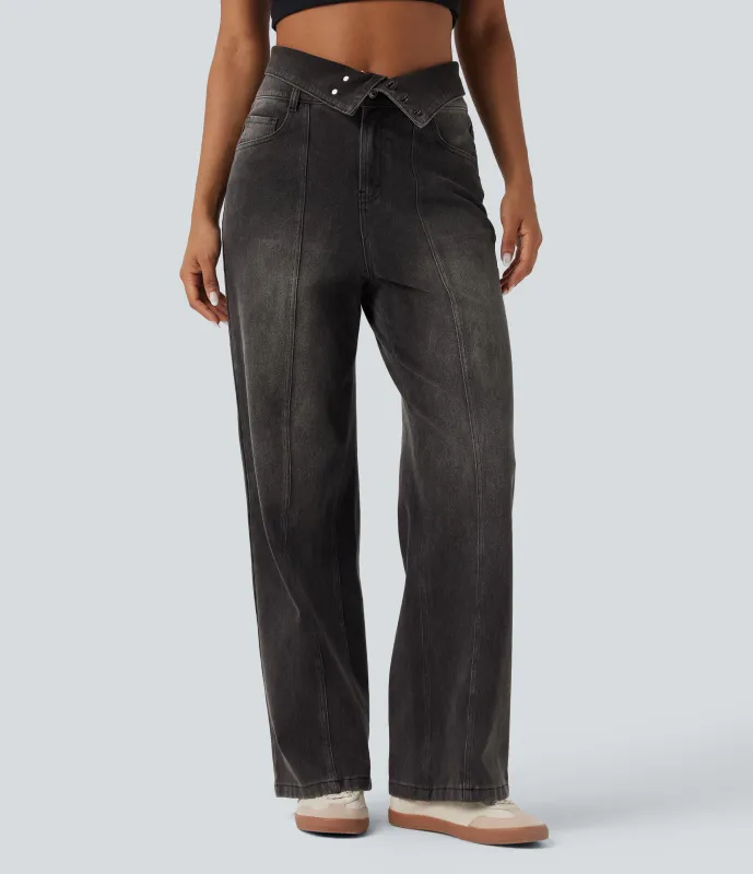 Halara Jeans casuales rectos Halara Flex™ de tiro alto con bolsillos - Poppy Seed Denim - XL(regular) sold by Halara
