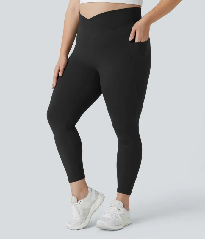 Halara Leggings Softlyzero™ largo tiro alto bolsillo lateral cruzado liso talla grande - Black - 3X made by Halara