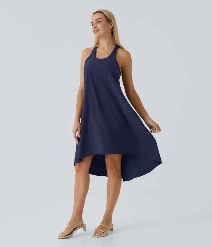 Halara Vestido casual midi Breezeful™ racerback sin espalda con bolsillos laterales, dobladillo asimétrico y secado rápido en copas D-F - Patriot Blue - S sold by Halara