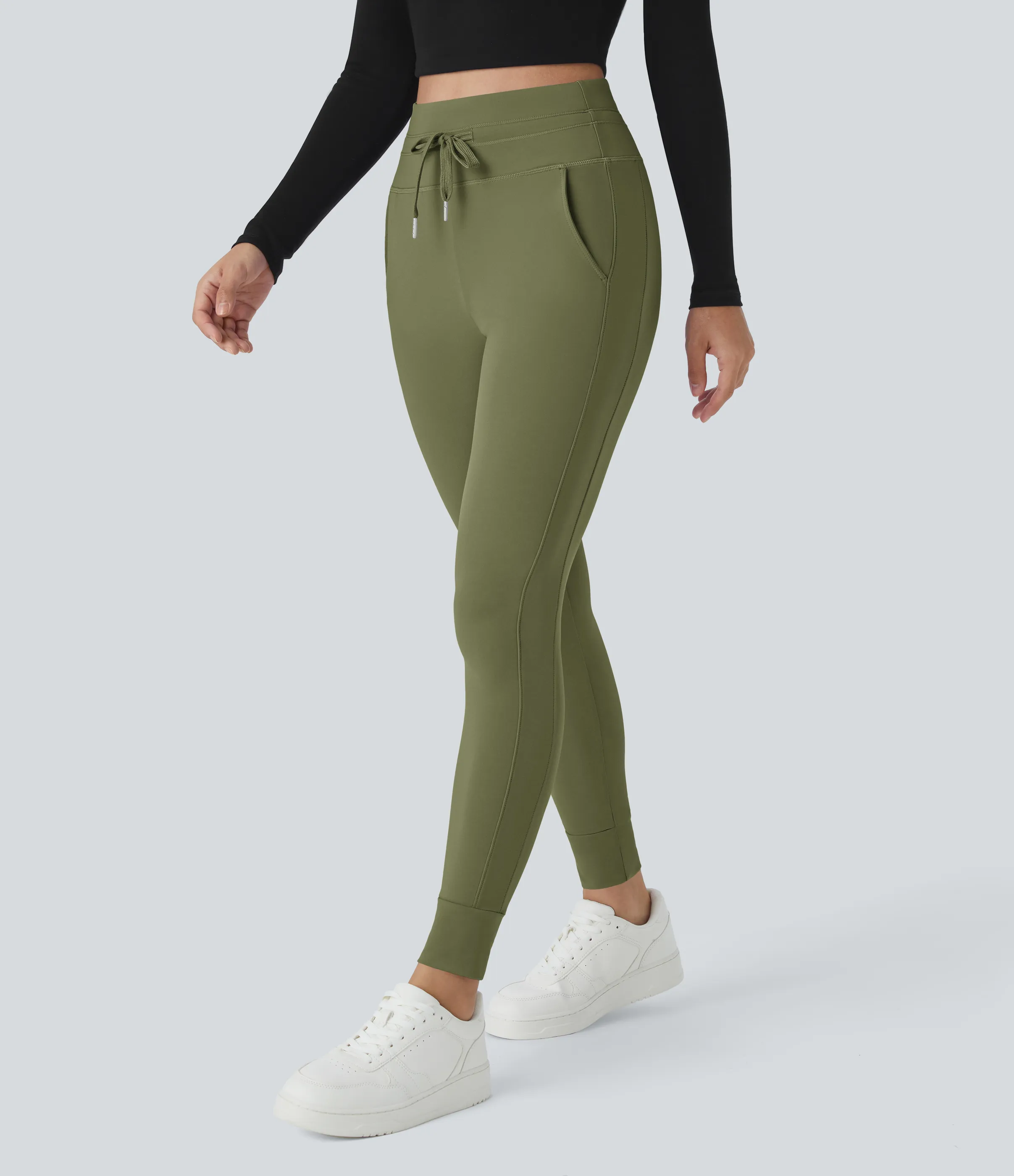 Halara Joggers Softlyzero™ Plush liso largo completo bolsillo lateral cordón tiro alto - Loden Green - L(petite) sold by Halara product image thumbnail 4
