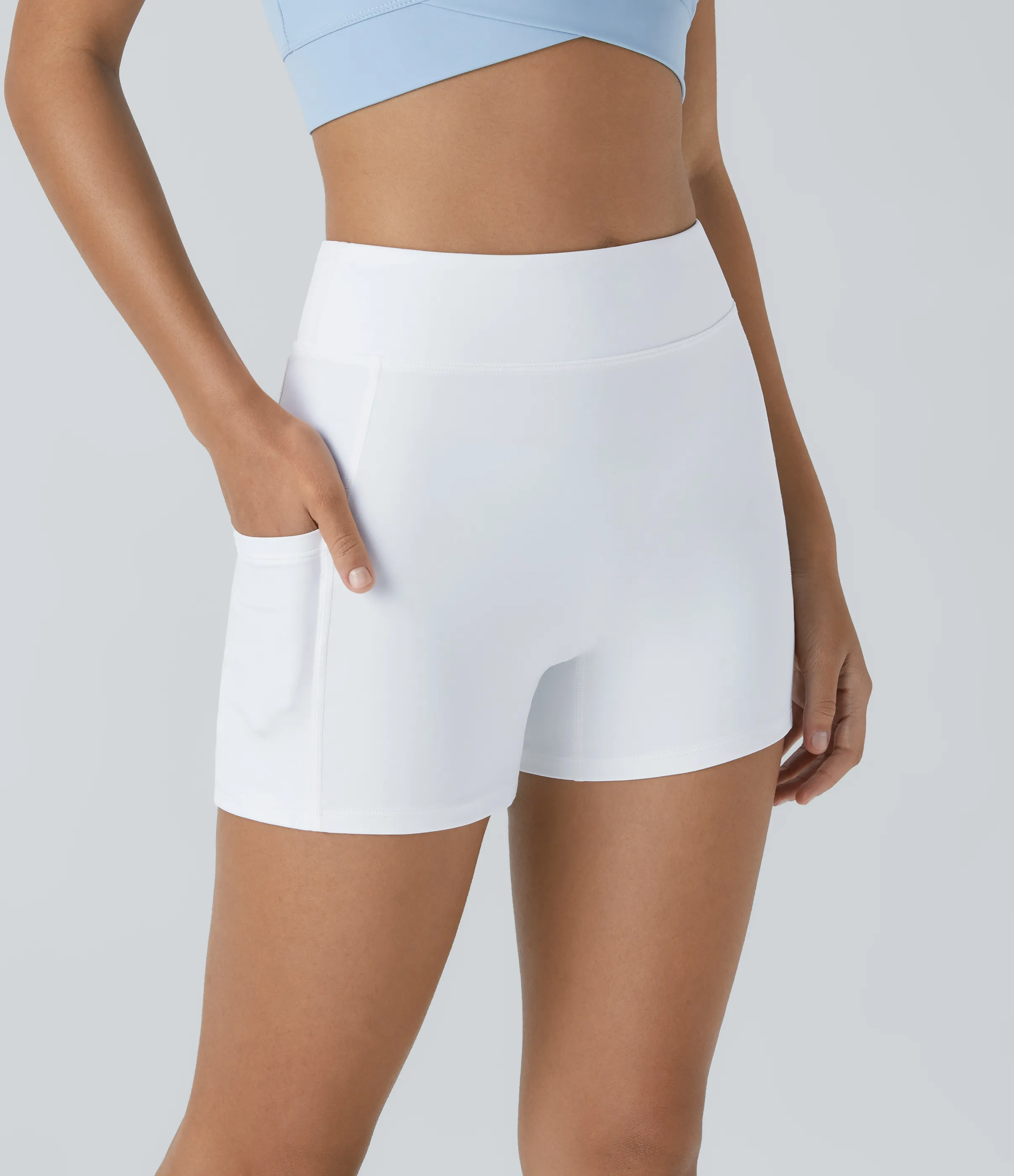 Halara Pantalón corto Softlyzero™ Airy yoga tiro alto bolsillo lateral liso tacto frío 8.8cm - White - M sold by Halara product image thumbnail 4