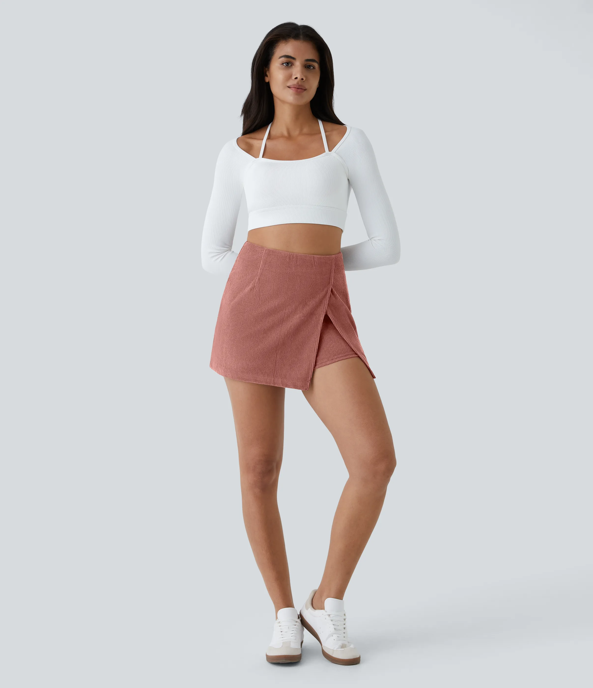 Halara Falda pana 2 en 1 tiro alto cremallera espalda dobladillo dividido - Desert Sand - S(regular) sold by Halara product image thumbnail 5