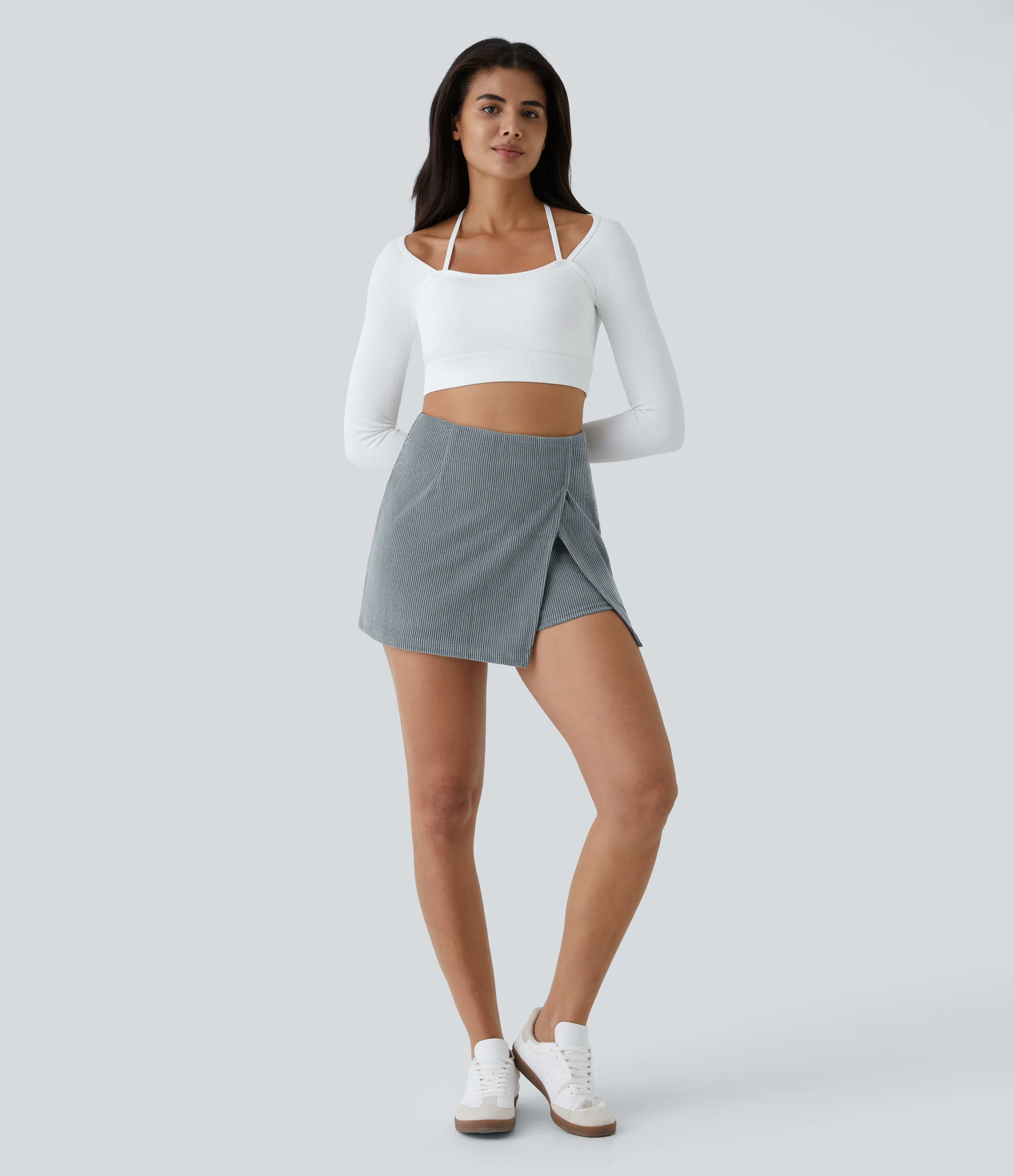 Halara Falda pana 2 en 1 tiro alto cremallera espalda dobladillo dividido - Blue Flower Gray - L(regular) sold by Halara product image thumbnail 5