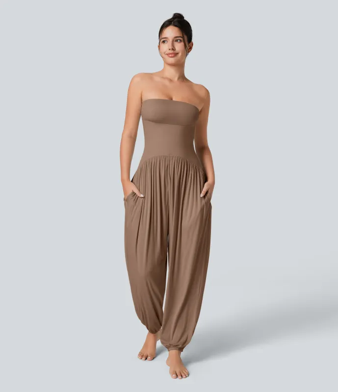 Halara Mono bolsillo lateral plisado sin espalda tubo acanalado - Beaver Fur - L(regular) sold by Halara