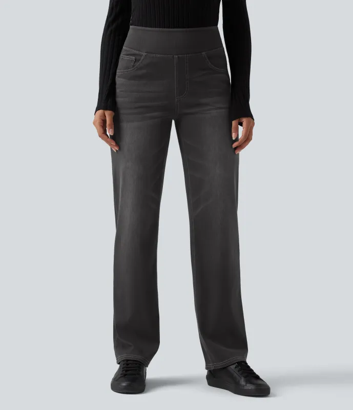 Halara Jeans Halara Flex™ Denim elástico lavado múltiple bolsillo tiro alto - Charcoal Black Denim - S(regular) sold by Halara