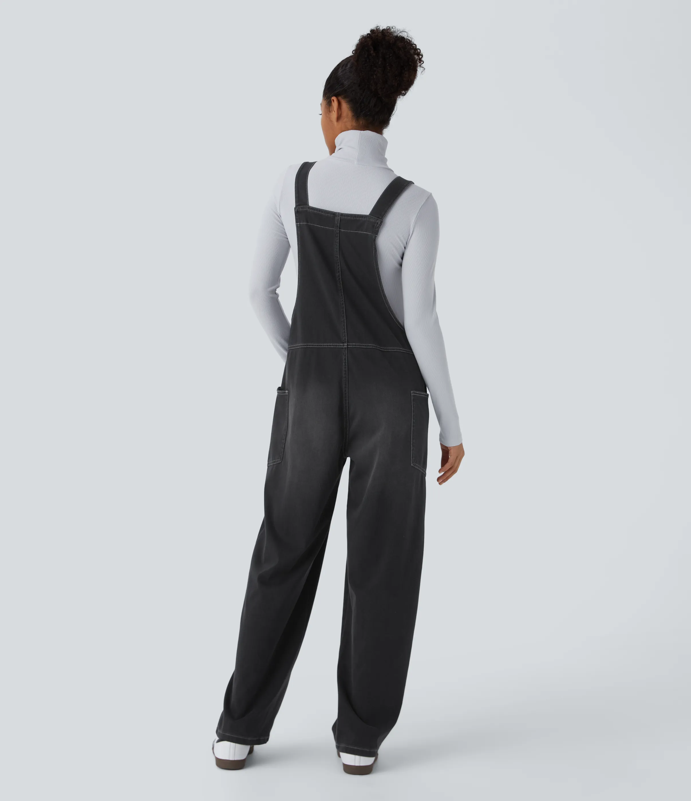 Halara Overol Halara Flex™ Denim mezclilla elástico lavado bolsillo lateral cuello V - Dirty Grey Black Denim - M(regular) sold by Halara product image thumbnail 3