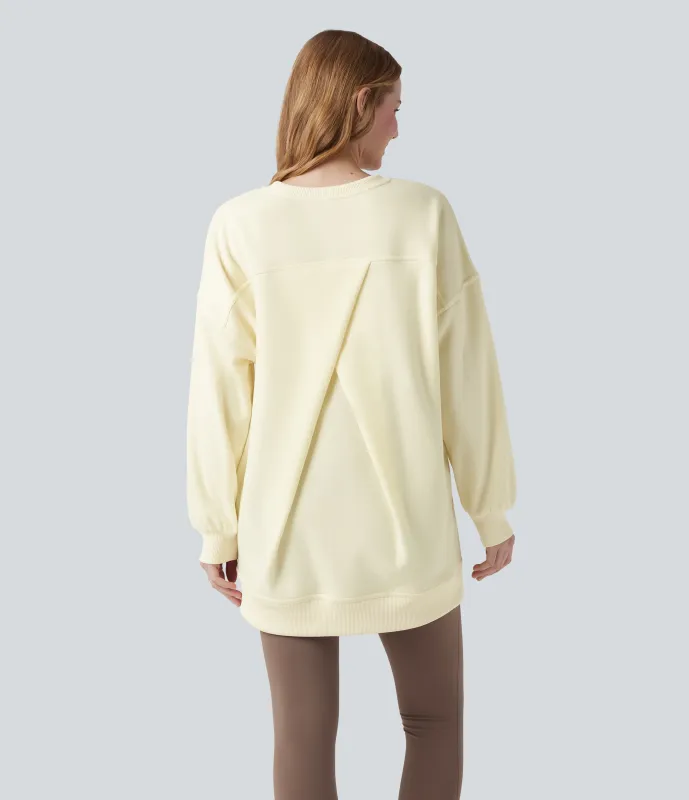 Halara Sudadera polar gran tamaño bolsillo lateral manga larga cuello redondo - Vanilla Ice - S sold by Halara