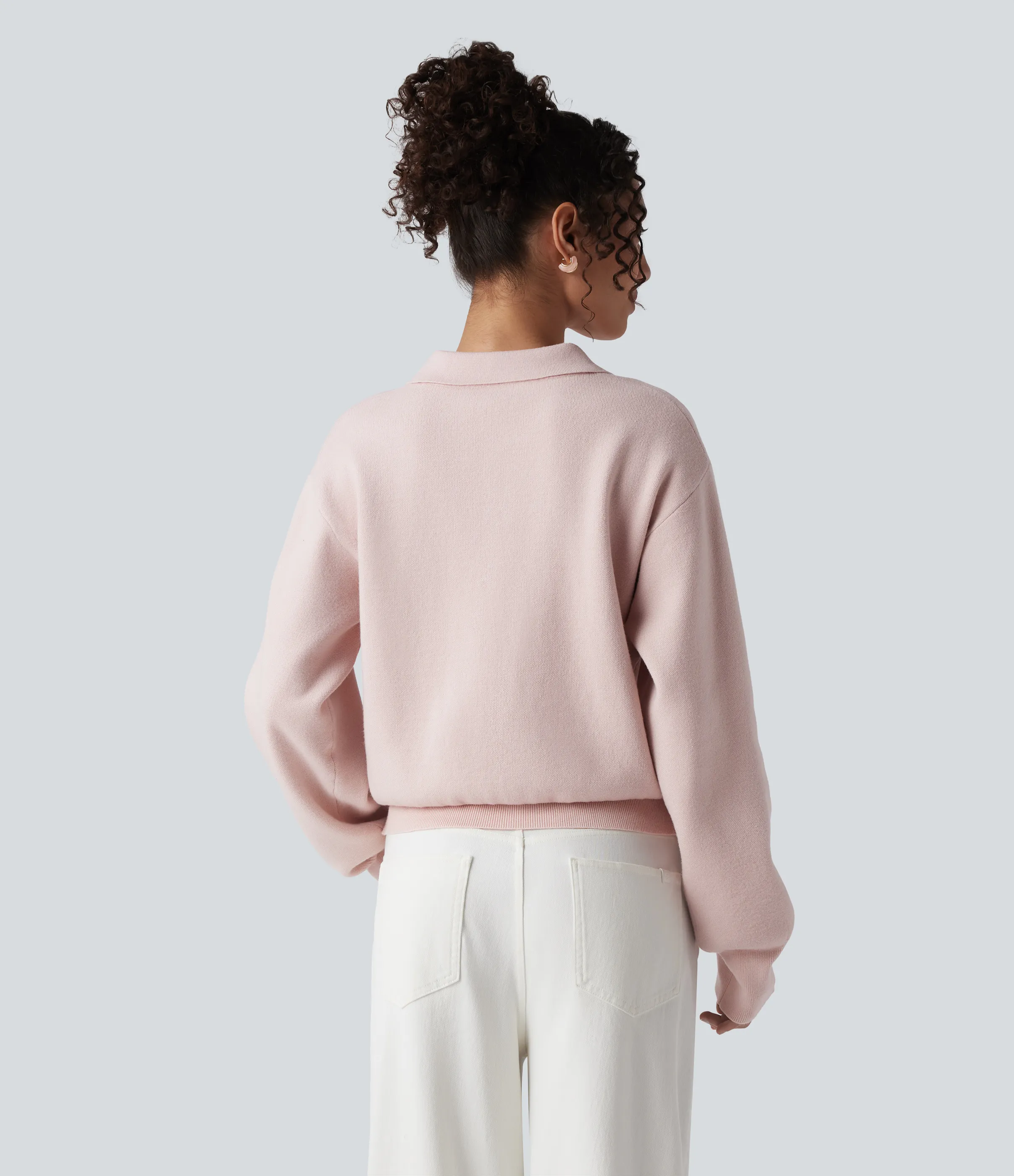 Halara Suéter manga larga cuello abotonado bolsillo pecho - Sepia Rose - S sold by Halara product image thumbnail 3