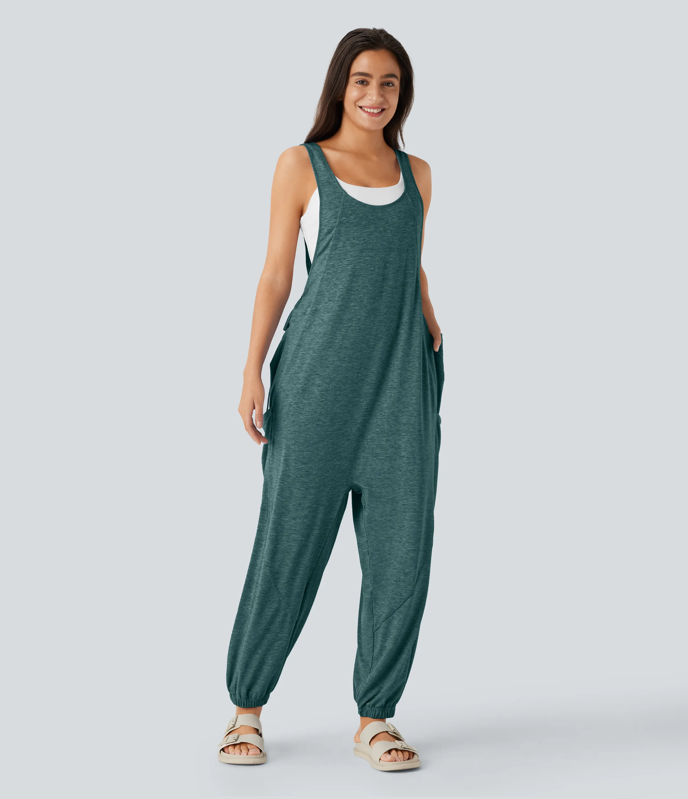 Halara Mono cuello U cordón múltiple bolsillo - Jade Green Floral Yarn - XL(regular) sold by Halara product image thumbnail 4