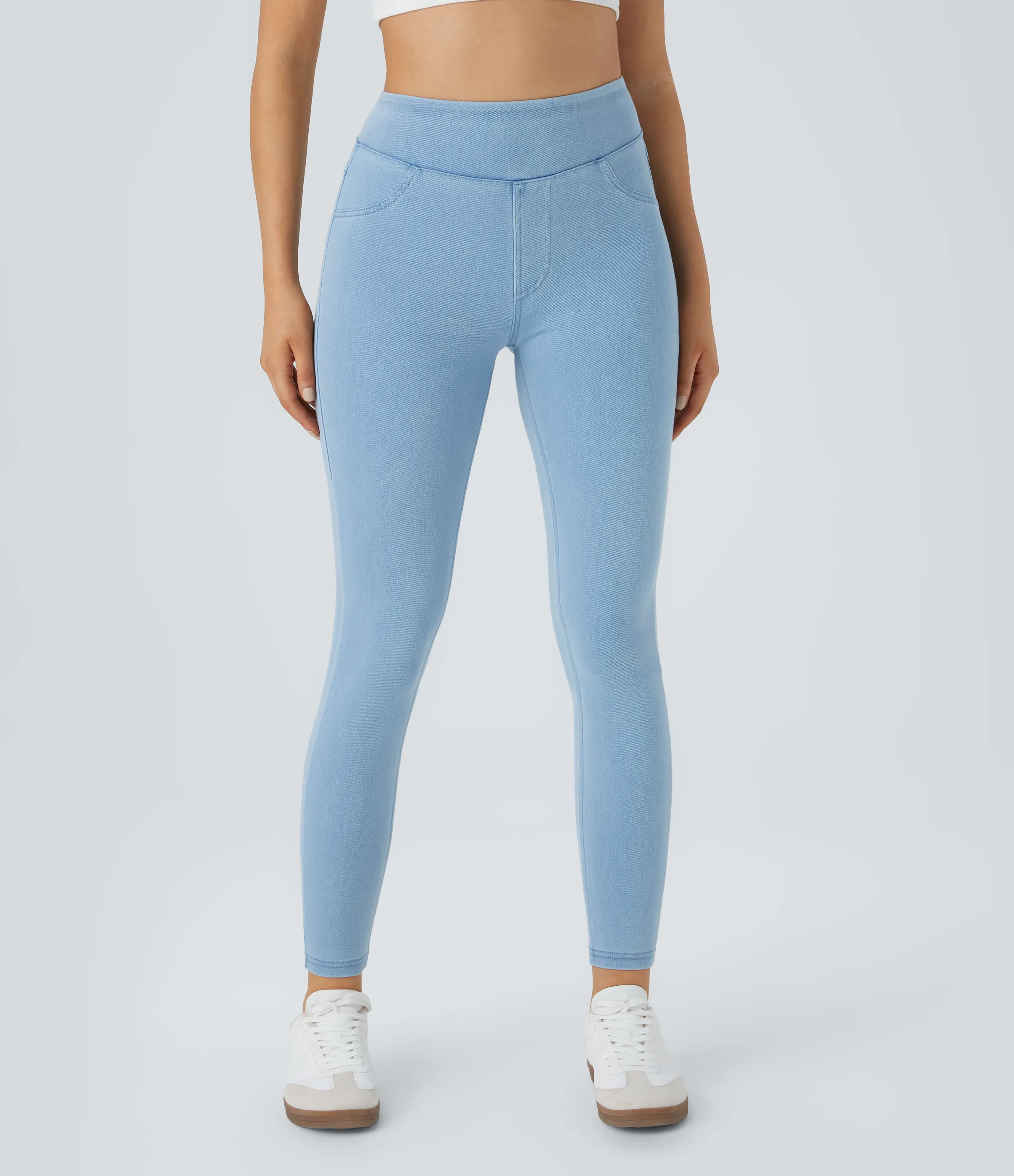 Halara Leggings Halara Flex™ Denim mezclilla elástico bolsillo lateral trasero tiro alto - Washed Denim Sunny Blue - M(full_length) sold by Halara product image thumbnail 3