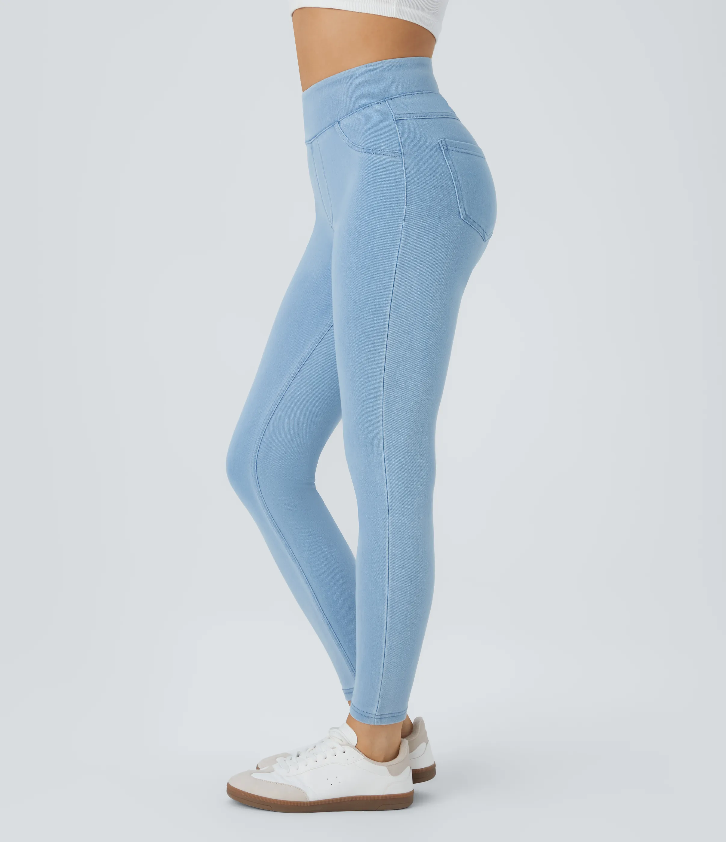 Halara Leggings Halara Flex™ Denim mezclilla elástico bolsillo lateral trasero tiro alto - Washed Denim Sunny Blue - M(full_length) sold by Halara product image thumbnail 4