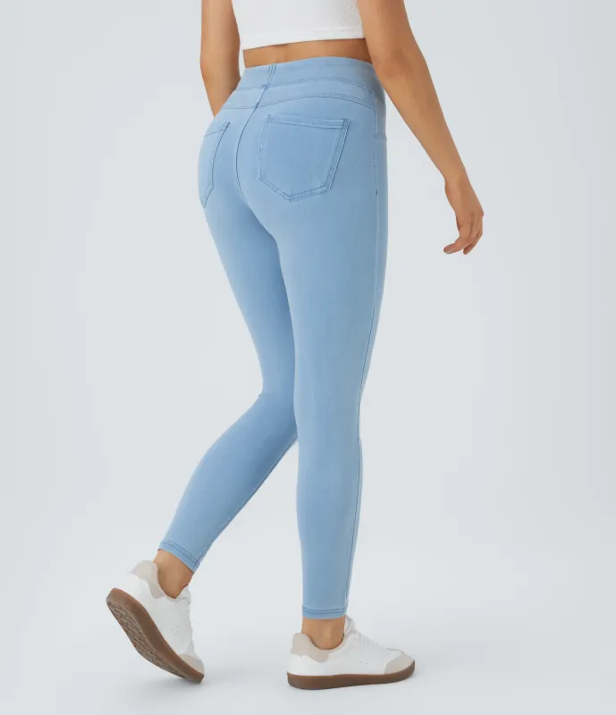 Halara Leggings Halara Flex™ Denim mezclilla elástico bolsillo lateral trasero tiro alto - Washed Denim Sunny Blue - L(full_length) sold by Halara