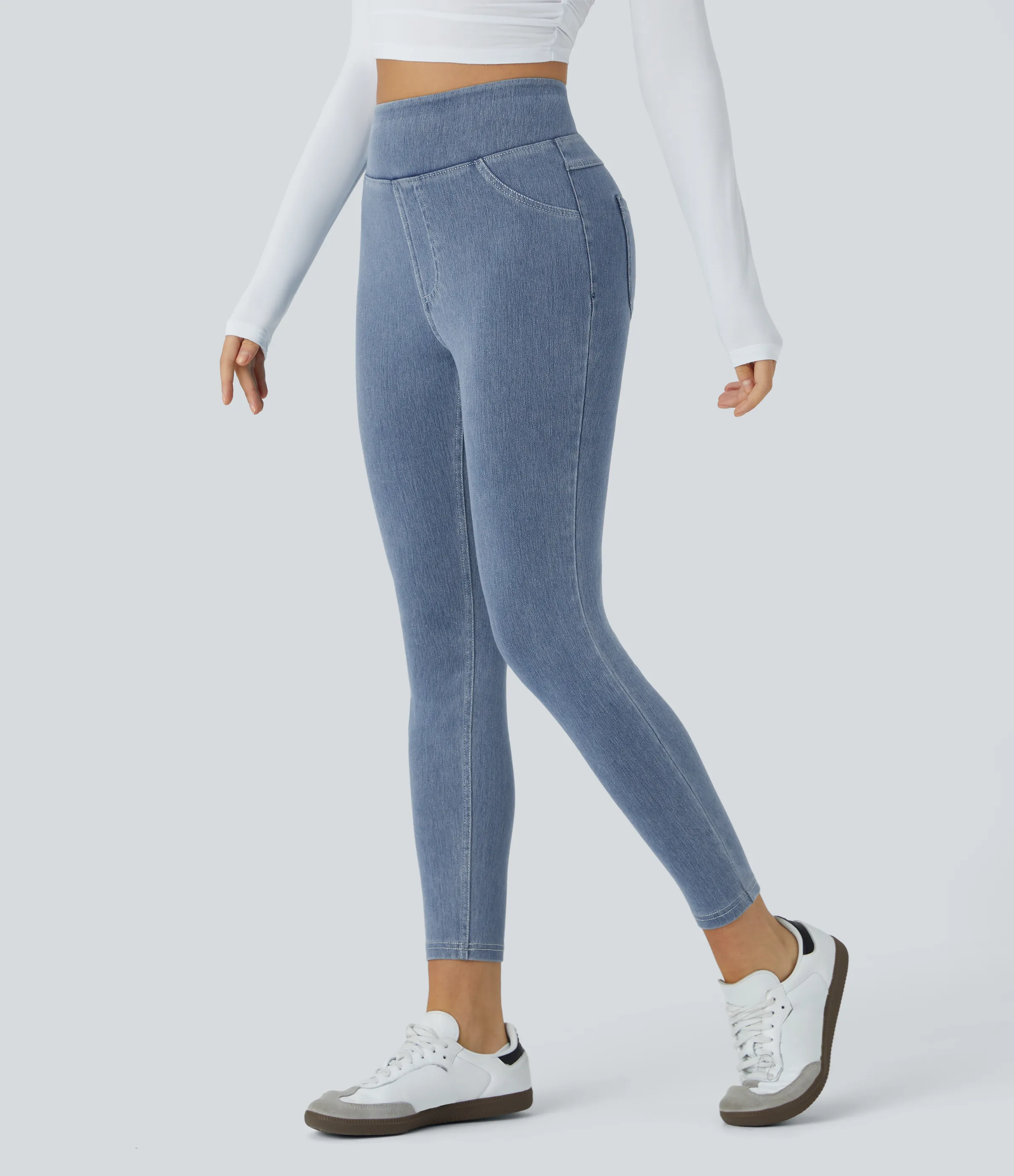 Halara Leggings Halara Flex™ Denim mezclilla elástico bolsillo lateral trasero tiro alto - Ice Crevice Denim - XL(7/8) sold by Halara product image thumbnail 4