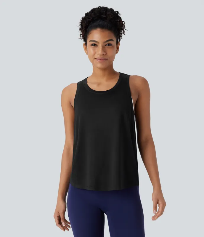 Halara Top deportivo yoga espalda cruzada dobladillo curvo - Black - XS sold by Halara