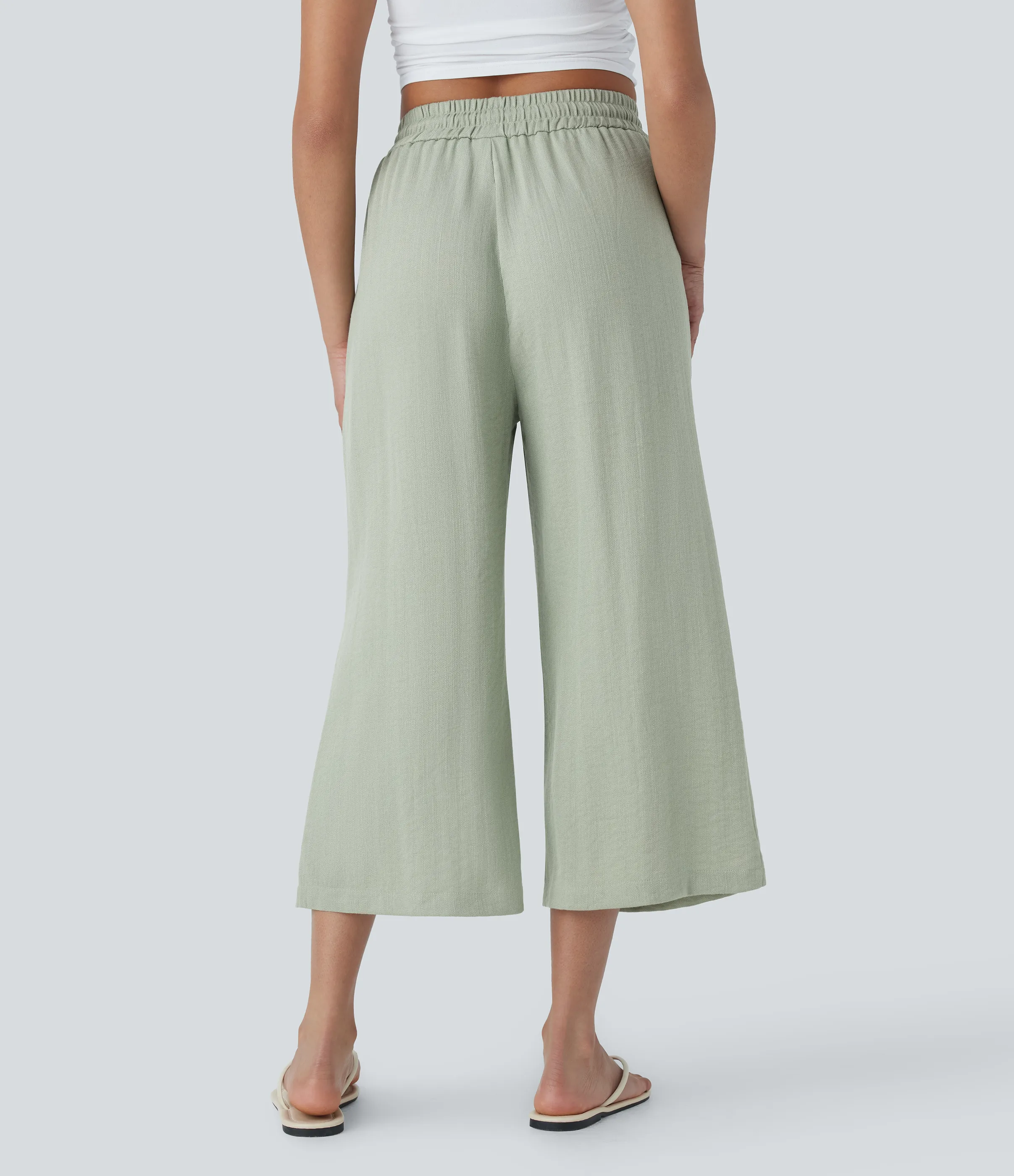 Halara Pantalón lino tiro alto cordón ajustable pierna ancha bolsillo lateral - Pale Aqua - M(regular) sold by Halara product image thumbnail 3