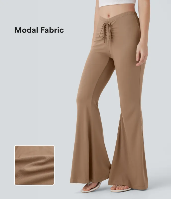 Halara Pantalones acampanados casuales fluidos con cordón y tiro medio en forma de V - Praline - M(regular) made by Halara