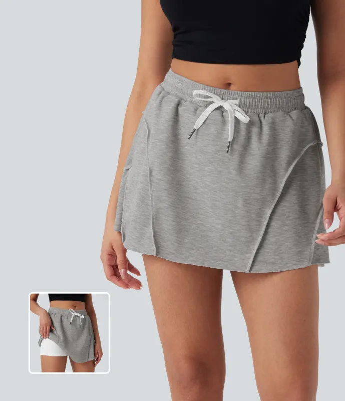 Halara Falda mini casual 2 en 1 de tiro medio con cordón y bolsillos laterales - Mottled Grey - M sold by Halara