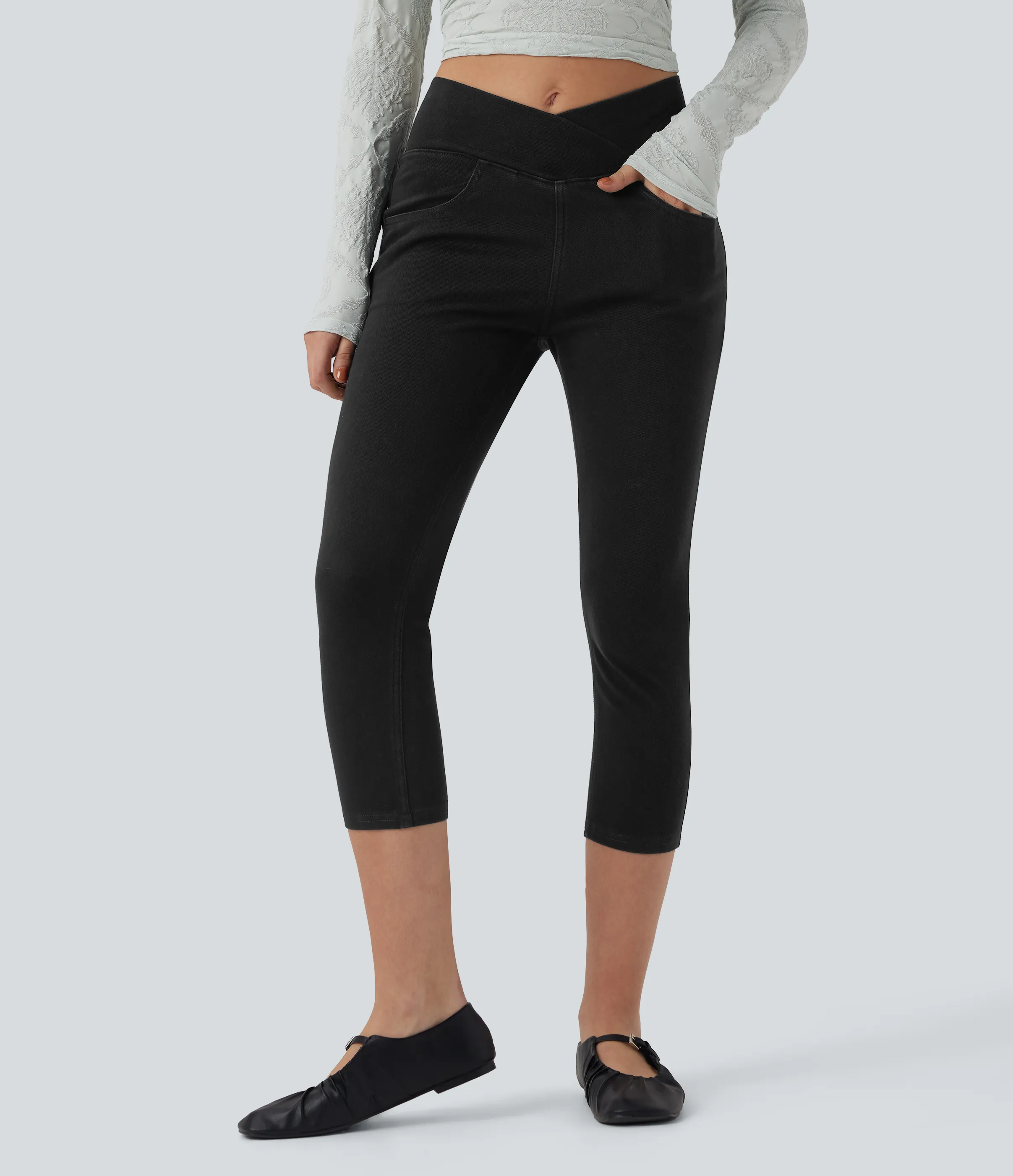 Halara Leggings capri Halara Flex™ Denim mezclilla punto elástico tiro alto bolsillo - Black Denim - S(regular) sold by Halara product image thumbnail 4