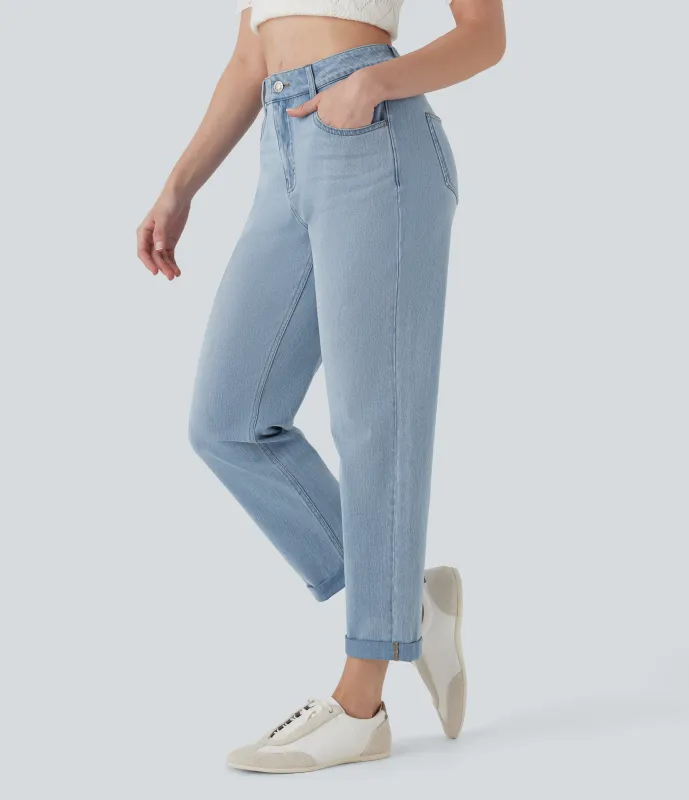 Halara Jeans Halara Flex™ Denim vaquero elástico lavado tiro medio pierna recta múltiple bolsillo - Crushed Ice Blue Denim - S(regular) sold by Halara