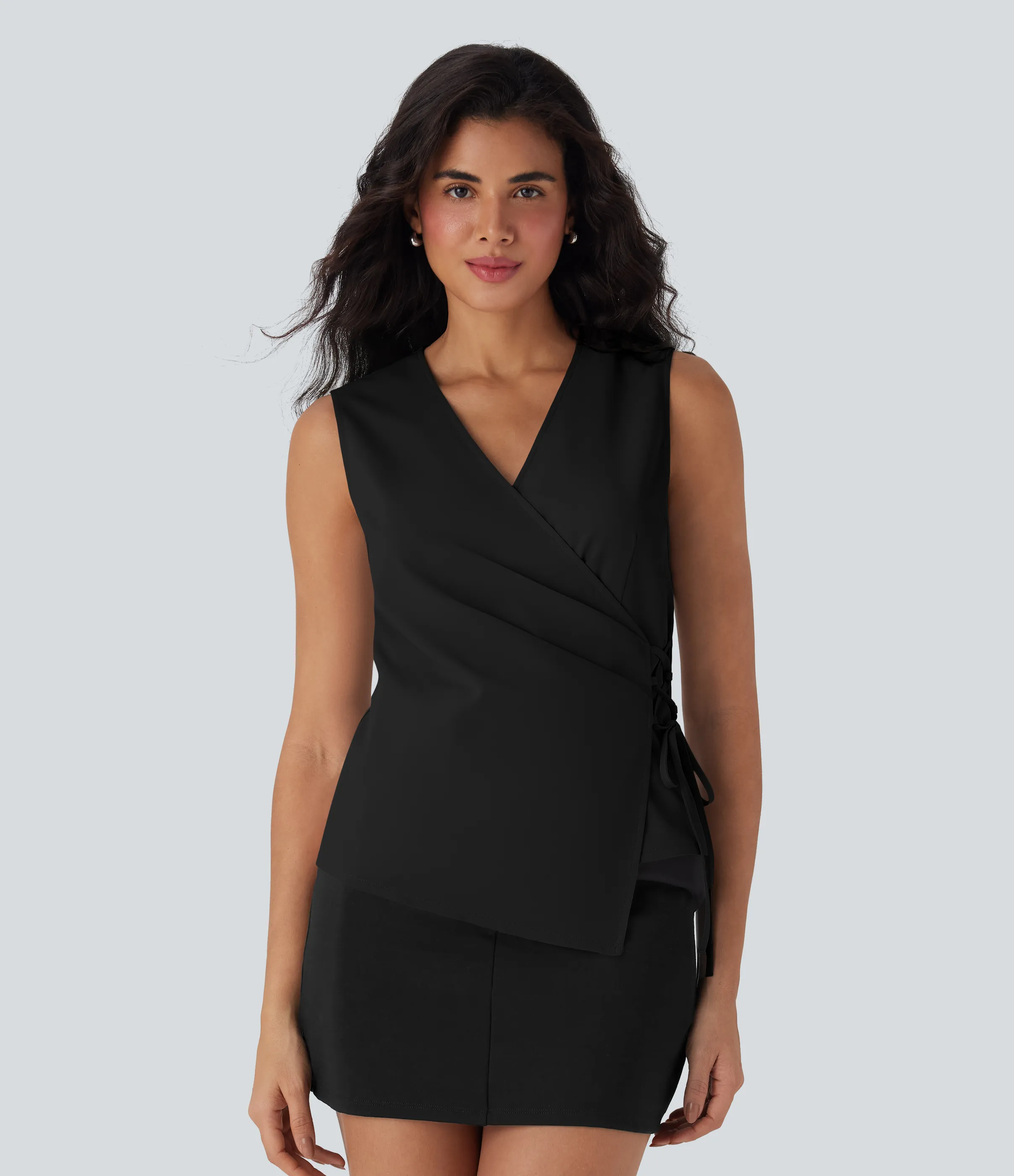 Halara Chaleco de oficina cruzado con cuello en V y cordones - Black - XS sold by Halara product image thumbnail 2