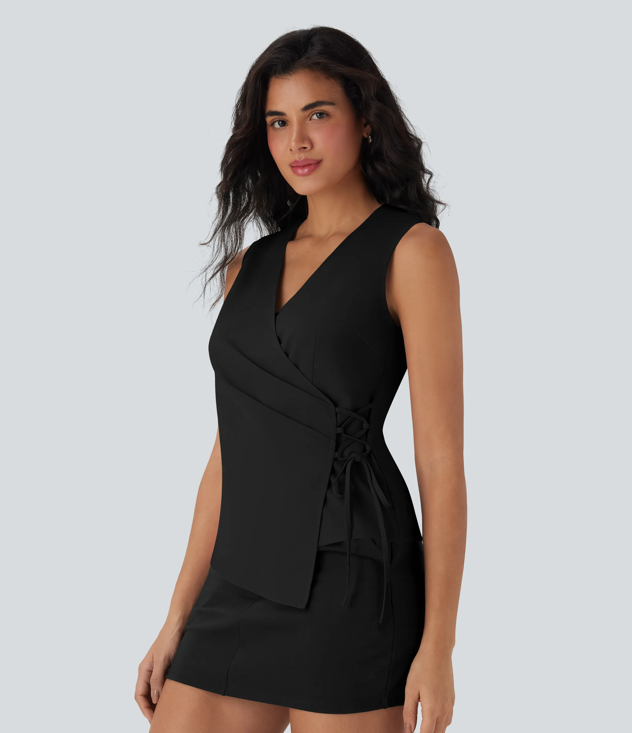 Halara Chaleco de oficina cruzado con cuello en V y cordones - Black - XS sold by Halara product image thumbnail 4