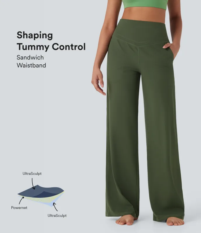 Halara Pantalones de yoga Halara UltraSculpt™ moldeadores de tiro alto con control de abdomen y pierna recta con bolsillos - Deep Woodland Green - XL(tall) made by Halara