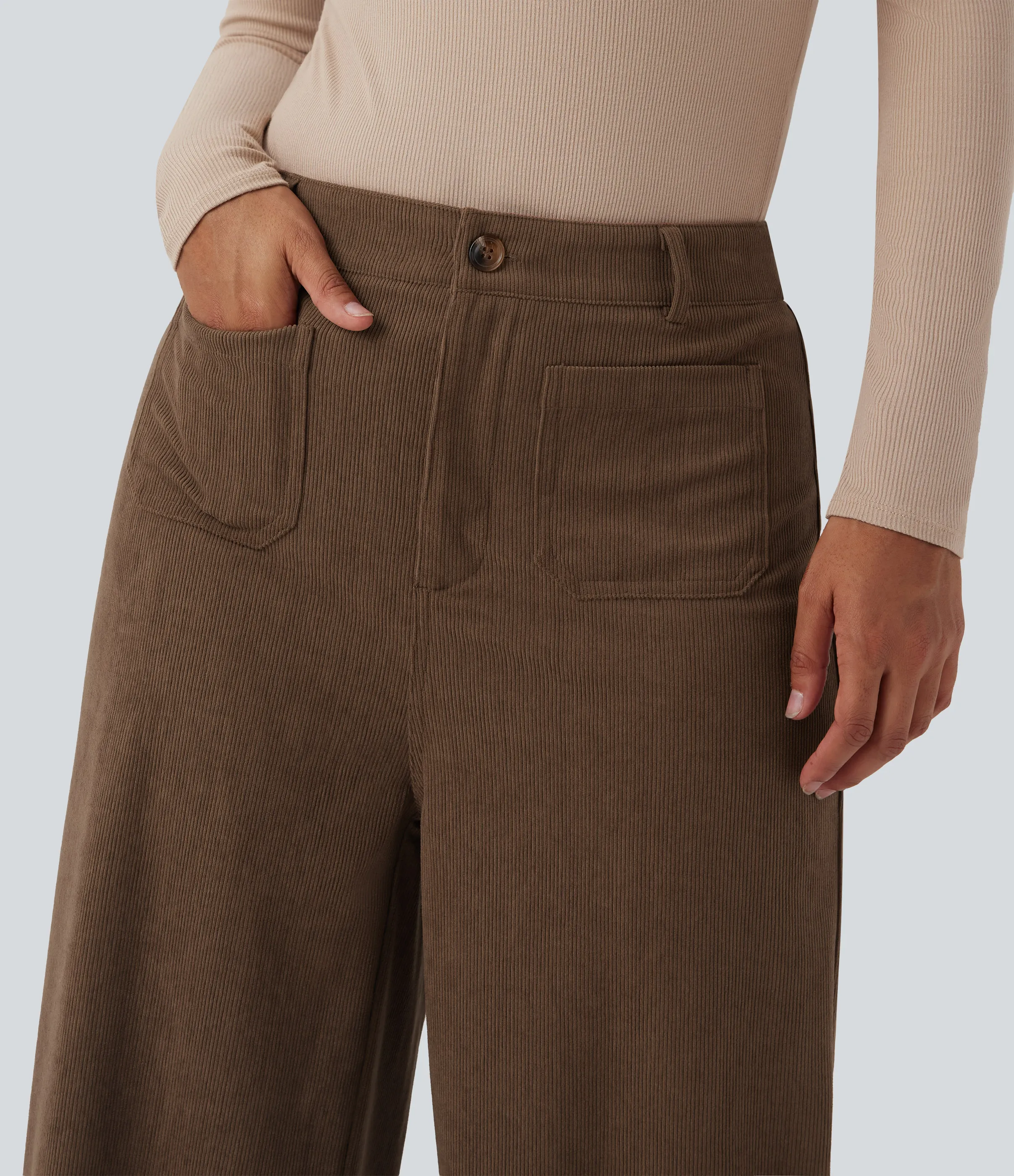 Halara Pantalones casuales rectos de pana de tiro alto con bolsillos - Camellia Brown - XS(regular) sold by Halara product image thumbnail 5