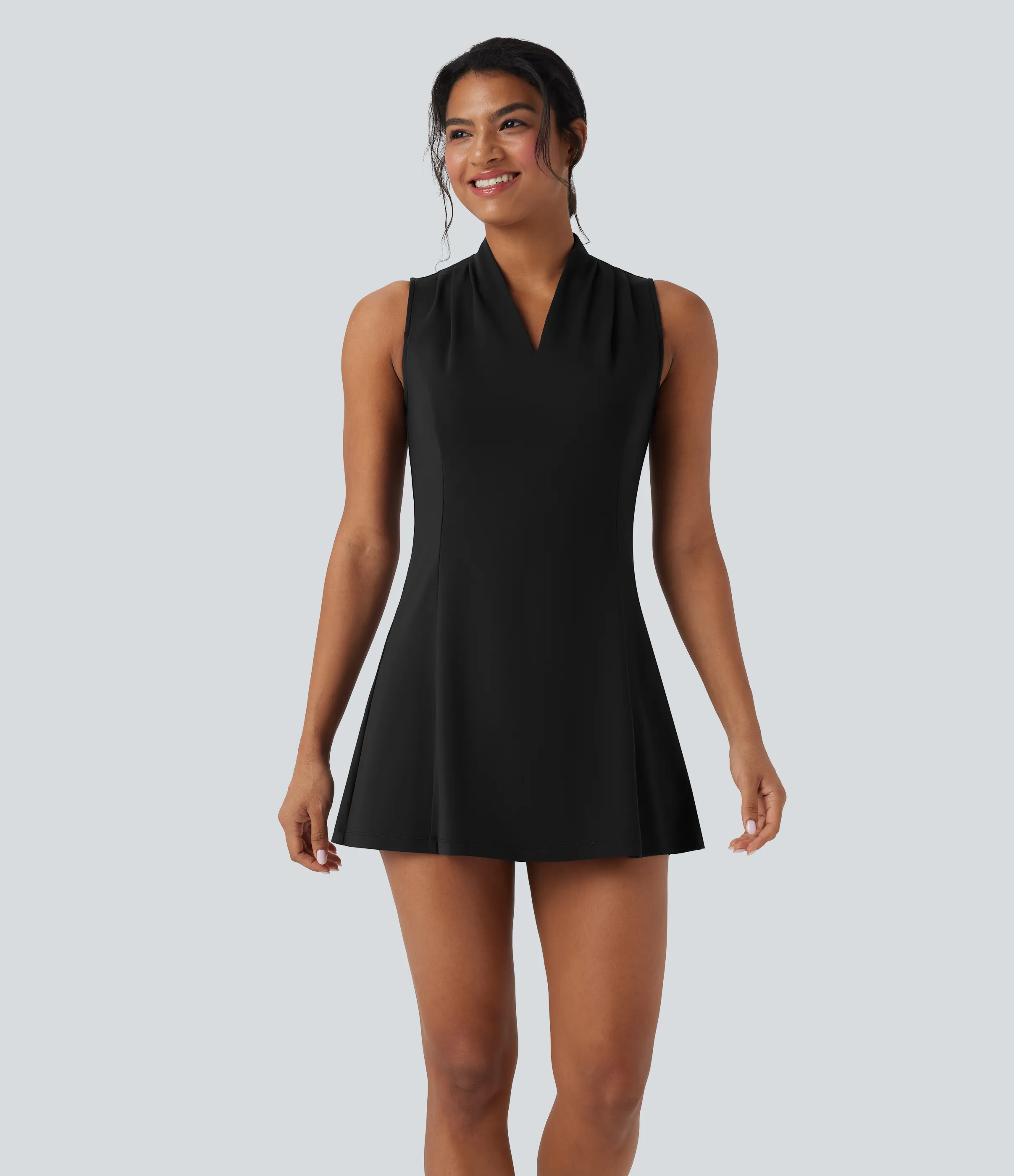 Halara Vestido deportivo SoftlyZero™ de minigolf de dos piezas sin mangas con cuello en V y bolsillos - Black - M sold by Halara