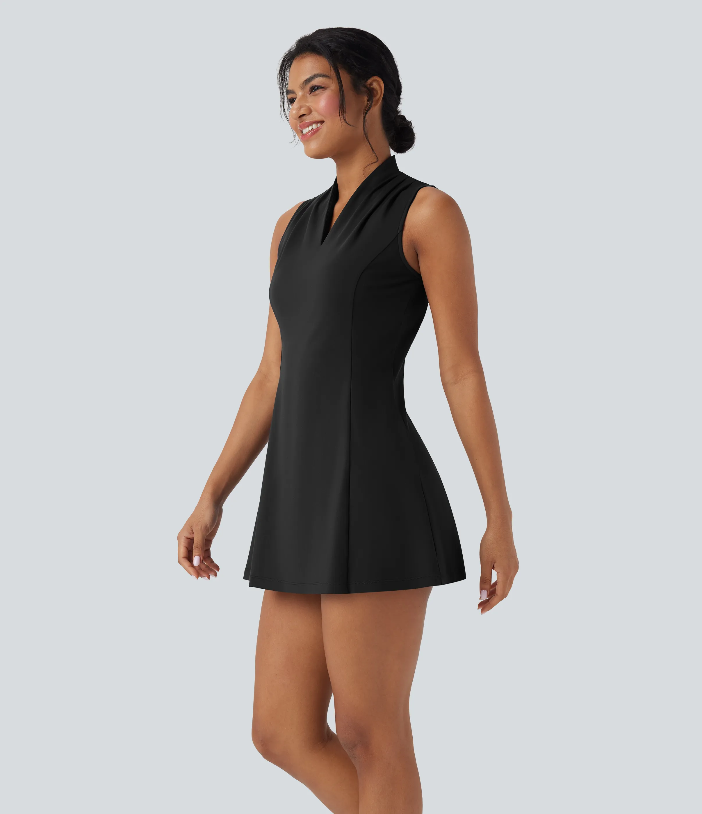 Halara Vestido deportivo SoftlyZero™ de minigolf de dos piezas sin mangas con cuello en V y bolsillos - Black - M sold by Halara product image thumbnail 4