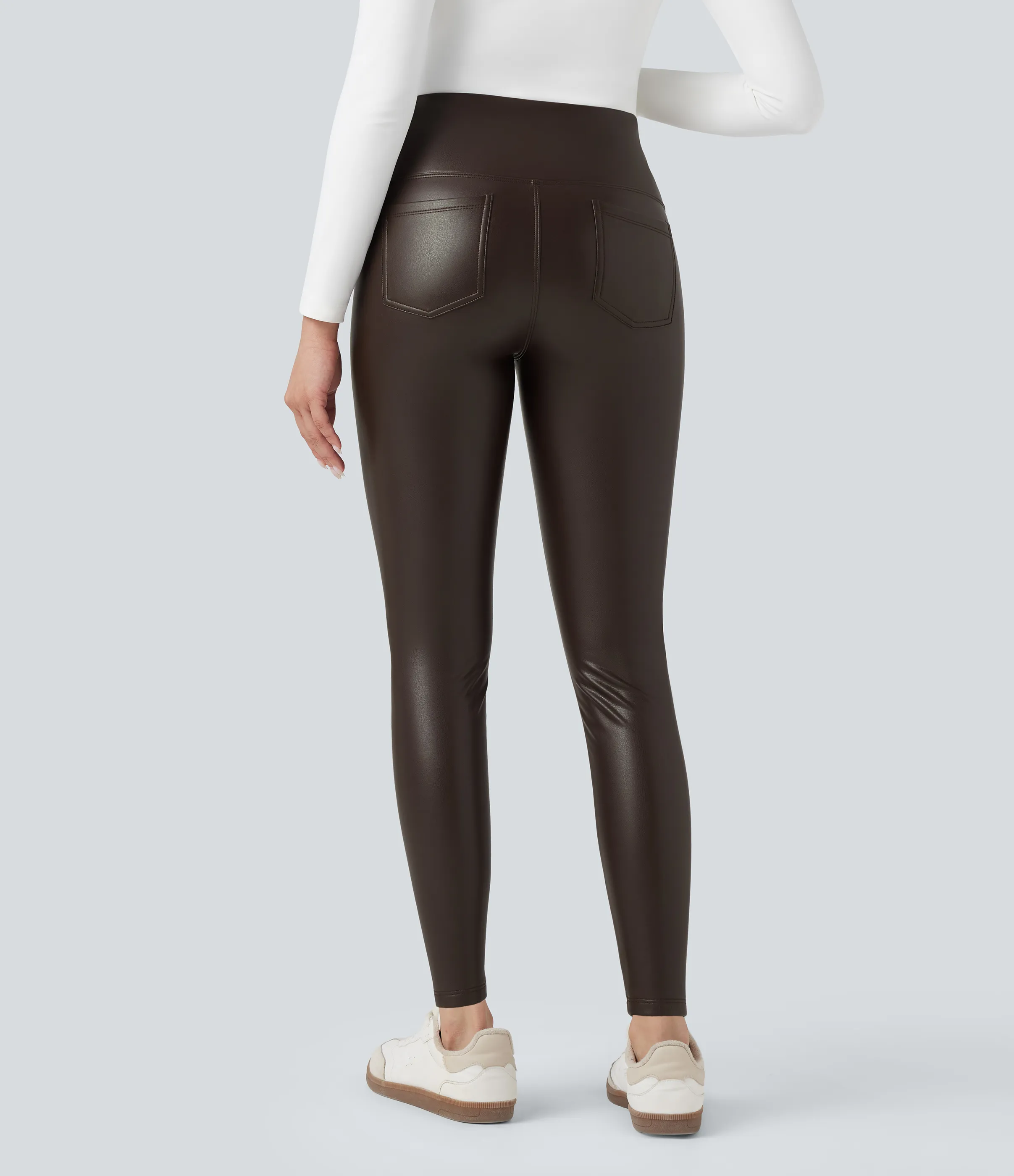 Halara Leggings casuales ajustados SoCinched de 7/8 de PU con control de abdomen, cintura alta y bolsillos - Java - L(7/8) sold by Halara product image thumbnail 3