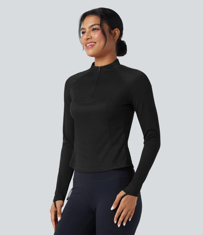 Halara Camiseta deportiva de senderismo de manga larga con secado rápido, abertura para el pulgar y bolsillo - UPF50+ - Black - L sold by Halara