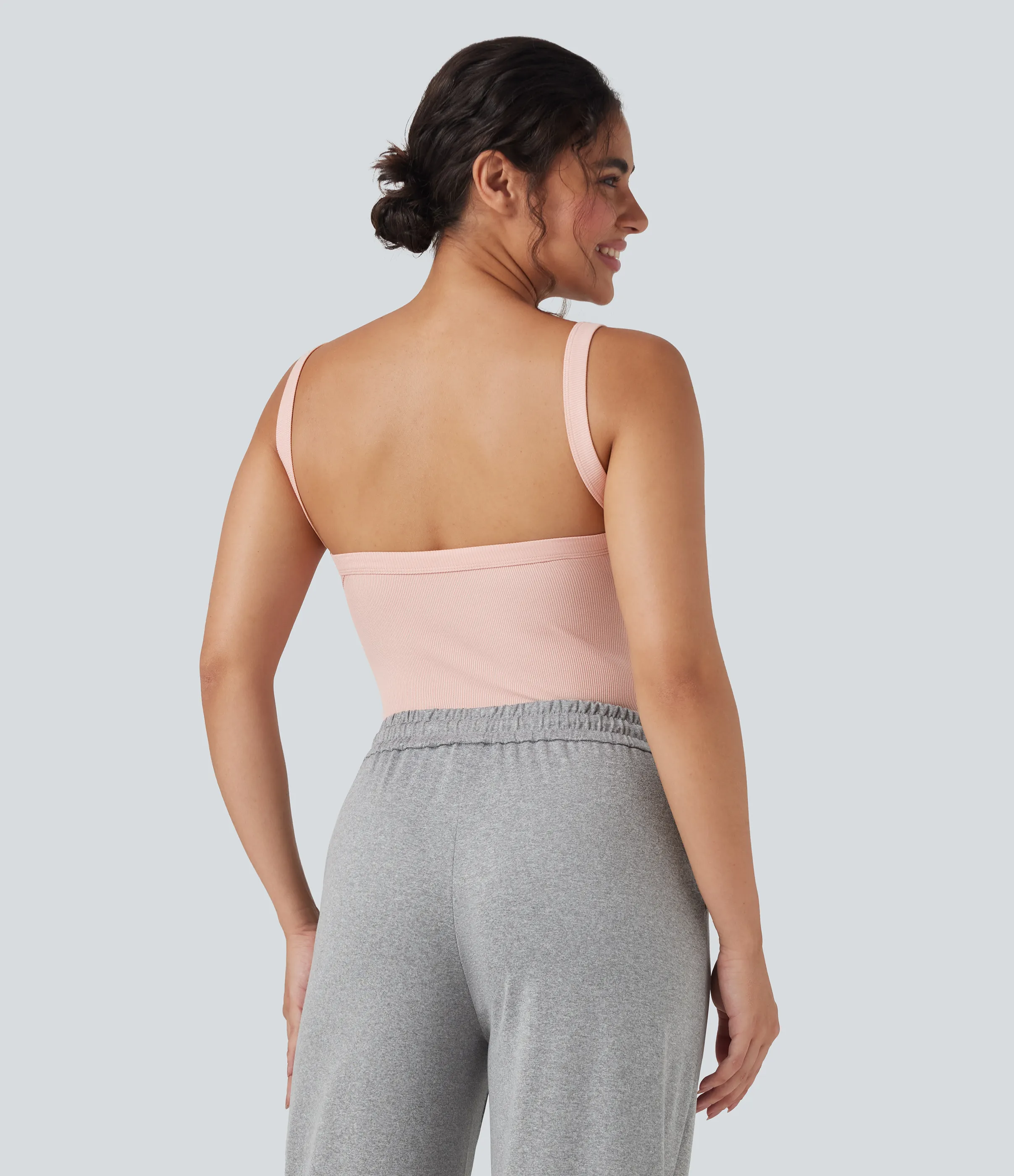 Halara Body casual ajustado sin mangas con cuello cuadrado y punto acanalado - Stardust Pink - M sold by Halara product image thumbnail 3