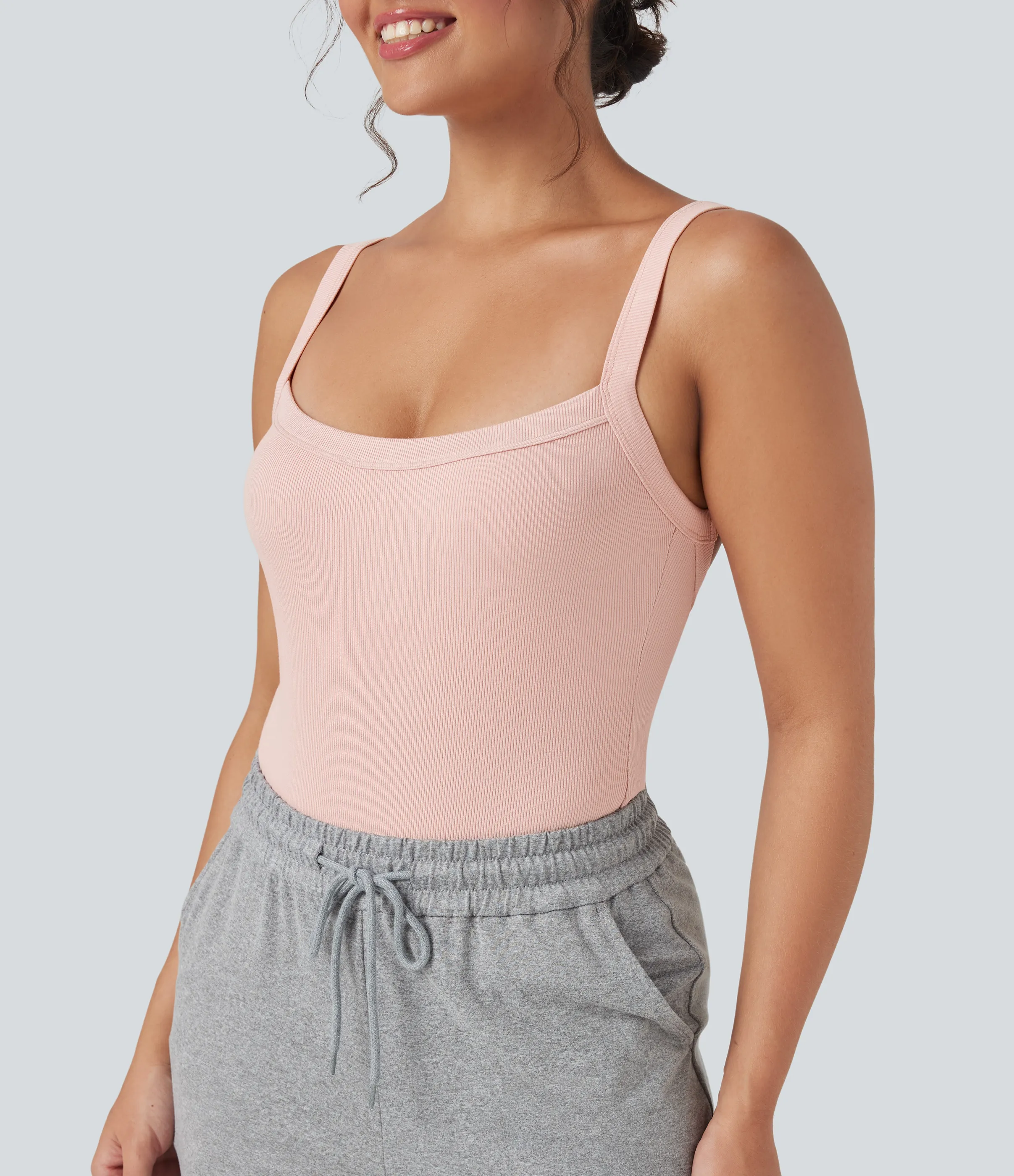 Halara Body casual ajustado sin mangas con cuello cuadrado y punto acanalado - Stardust Pink - M sold by Halara product image thumbnail 5