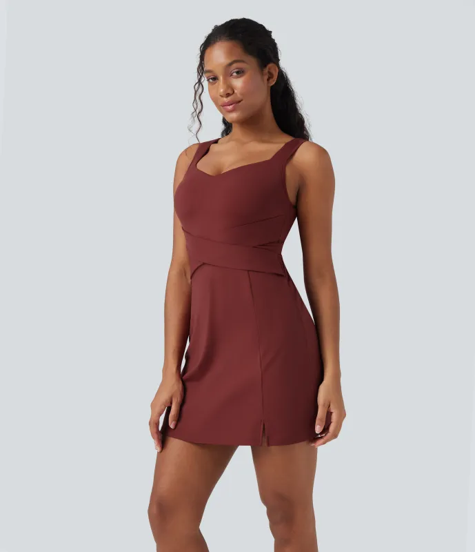 Halara Vestido mini deportivo SoftlyZero™ Airy de 2 piezas con control de abdomen y tacto frío con bolsillo - Madder Brown - XL sold by Halara