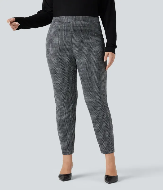 Halara Pantalones de oficina Halara Flex™ ajustados de pata de gallo con tiro alto y bolsillos en talla grande - Dark Gray Plaid - 1X(regular) sold by Halara