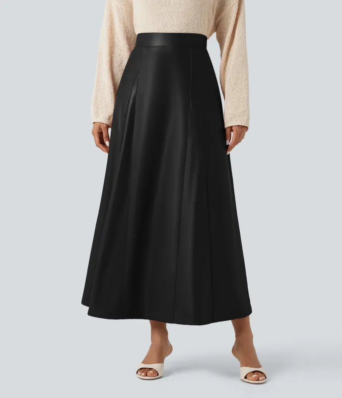 Halara Falda maxi casual de cuero PU y polar con tiro alto  - Black - XL(regular) sold by Halara