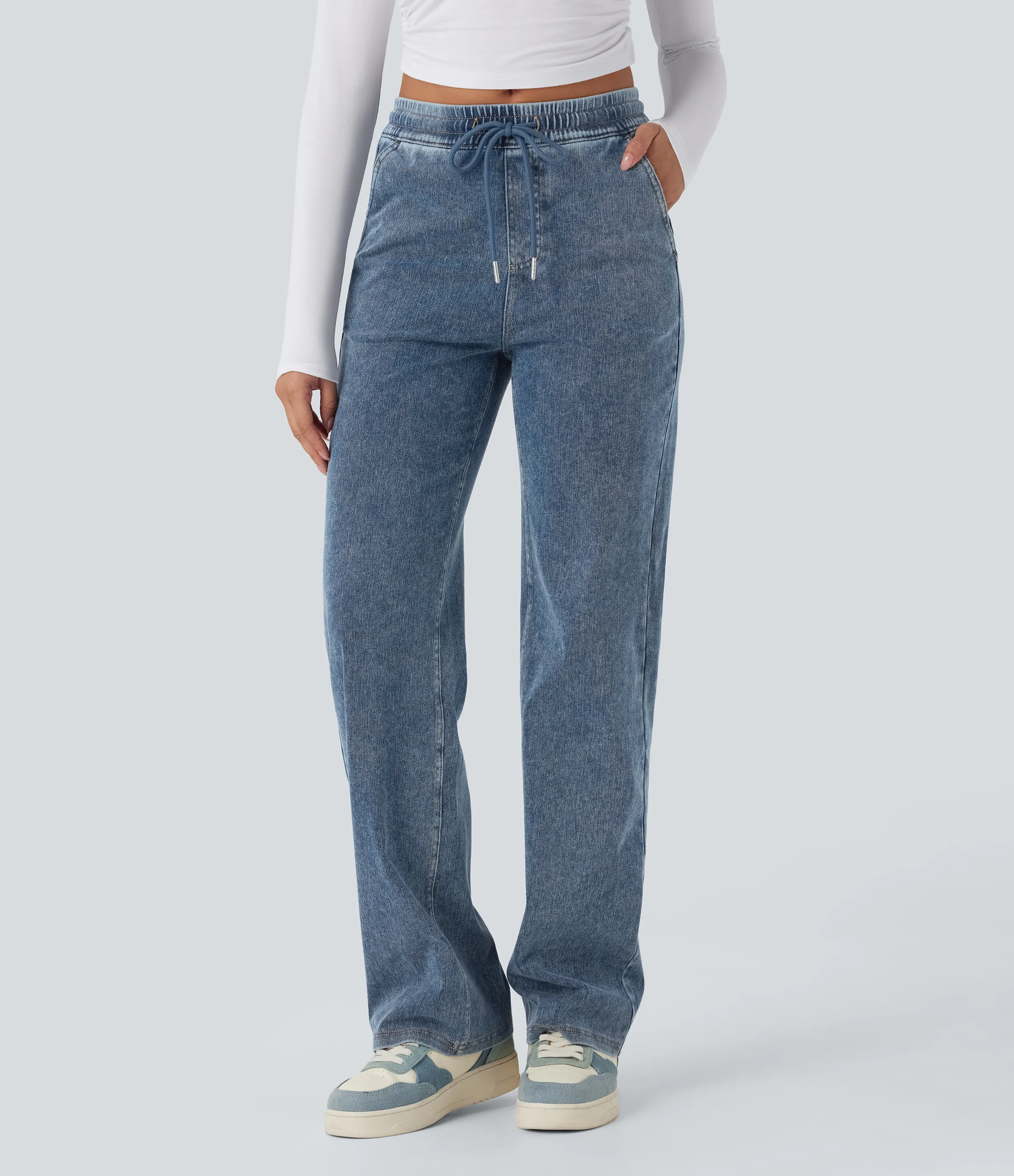 Halara Jeans casuales Halara Flex™ rectos de tiro medio con cordón y bolsillos - Tide Blue Denim - XL(regular) sold by Halara product image thumbnail 2