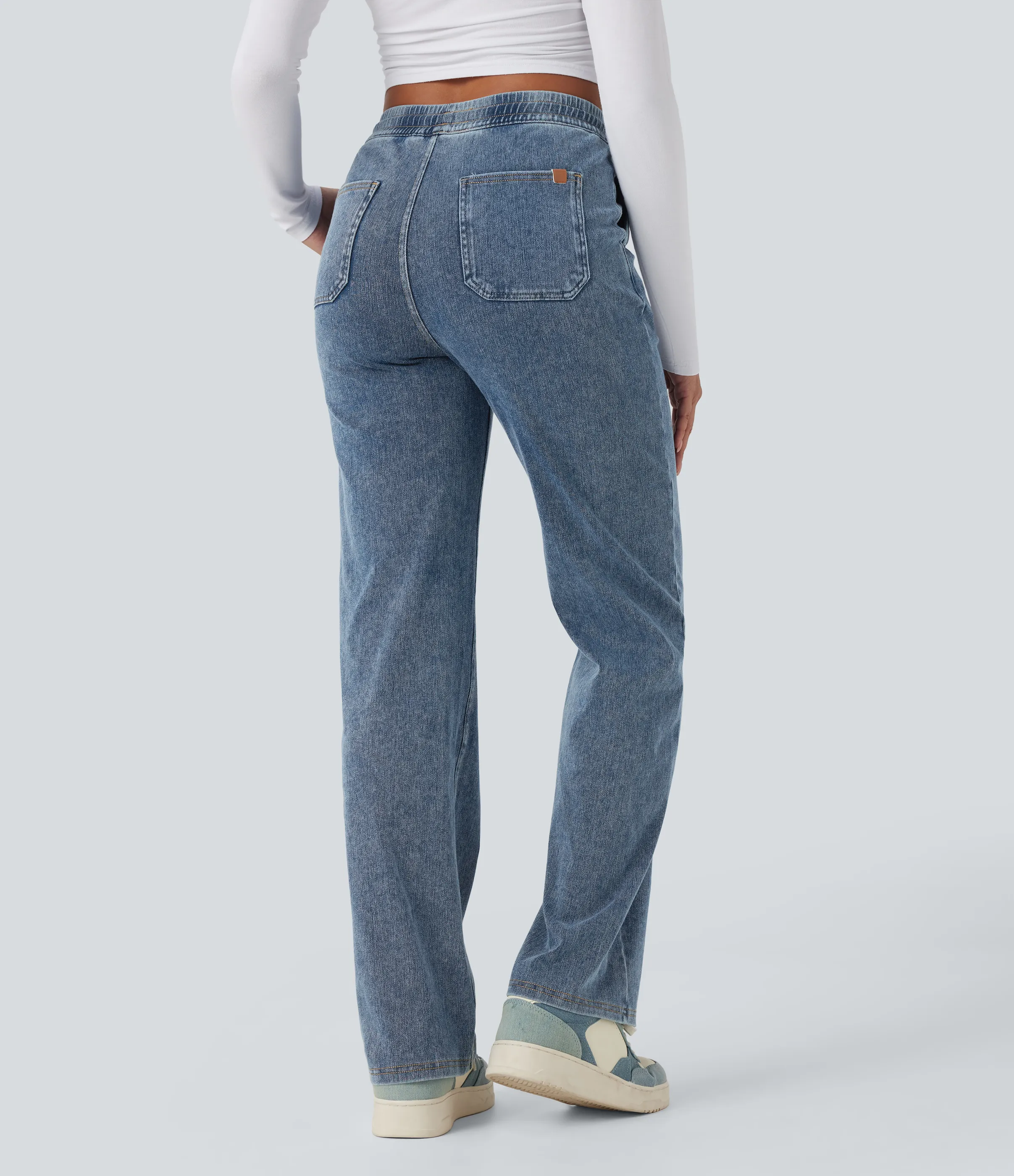 Halara Jeans casuales Halara Flex™ rectos de tiro medio con cordón y bolsillos - Tide Blue Denim - XL(regular) sold by Halara product image thumbnail 3