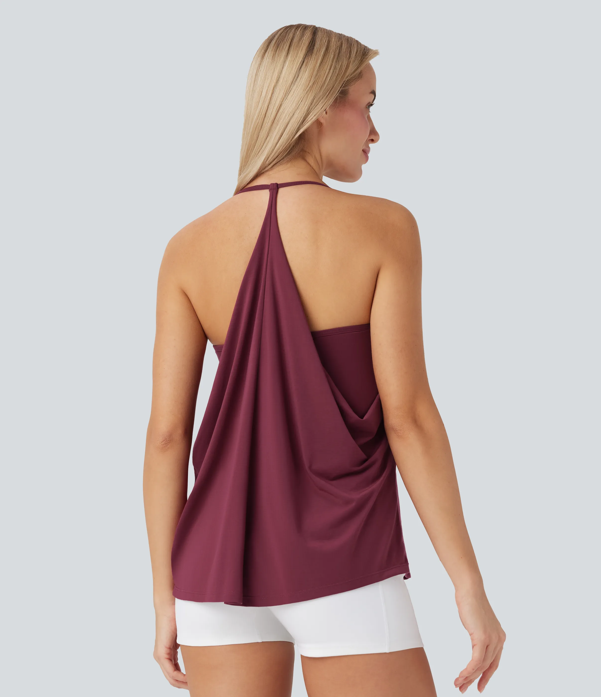 Halara Top Softlyzero™ Airy deportivo yoga cuello halter sin espalda tacto fresco - UPF 50+ - Cordovan - XL sold by Halara