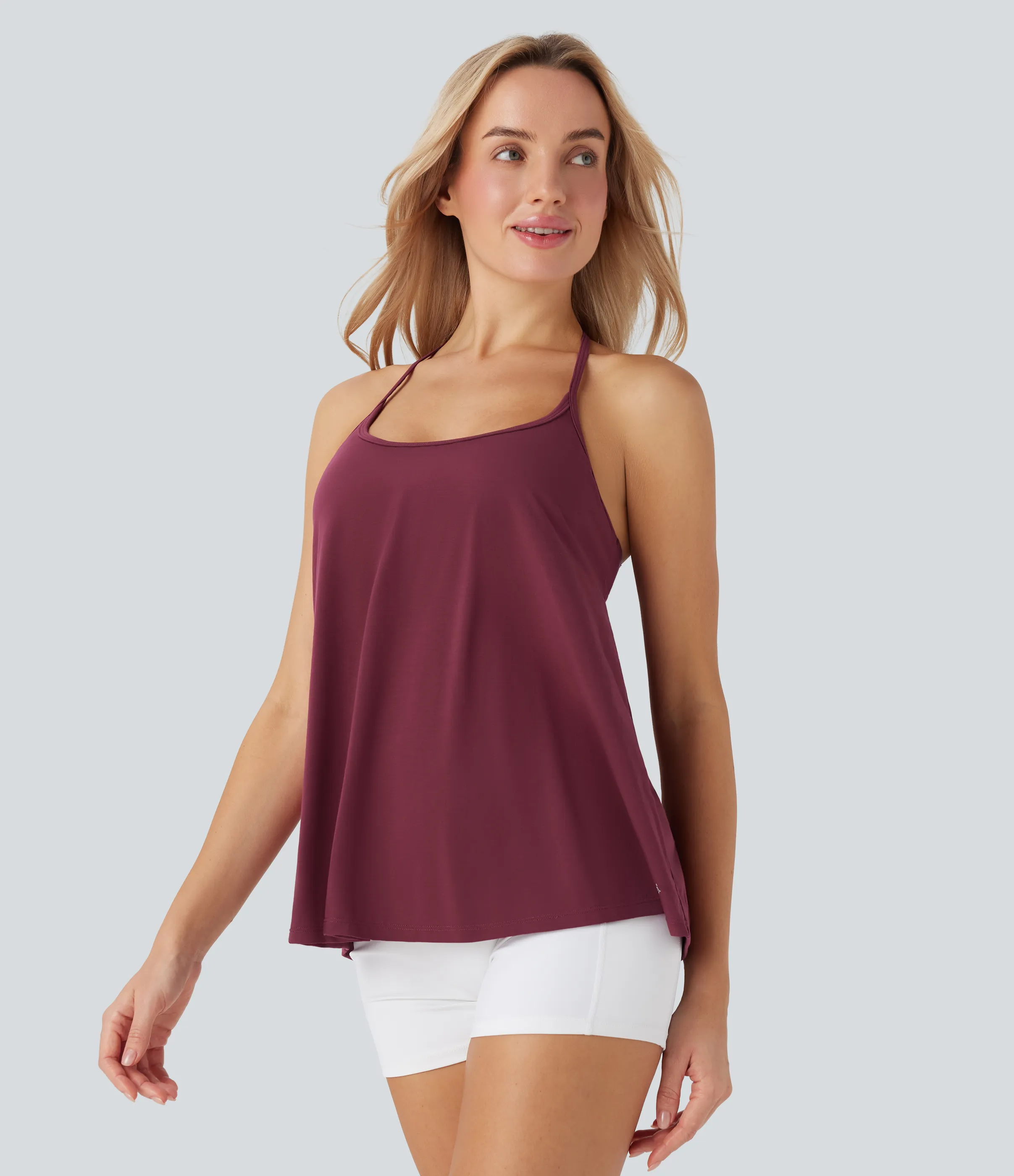 Halara Top Softlyzero™ Airy deportivo yoga cuello halter sin espalda tacto fresco - UPF 50+ - Cordovan - XL sold by Halara product image thumbnail 4