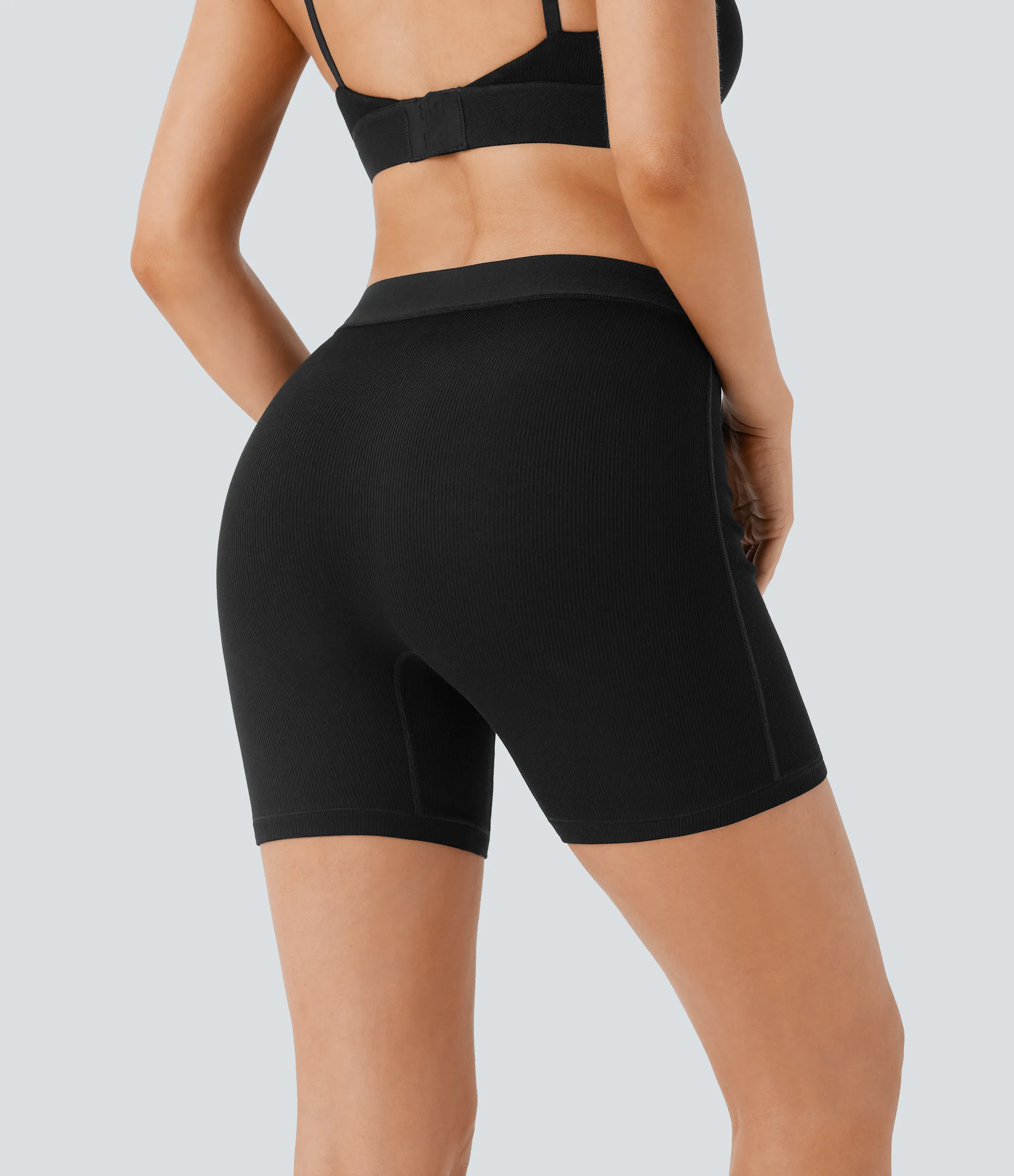 Halara Pantalón corto ciclista tiro alto acanalado elástico agradable piel 12.5cm - Black - S sold by Halara product image thumbnail 3