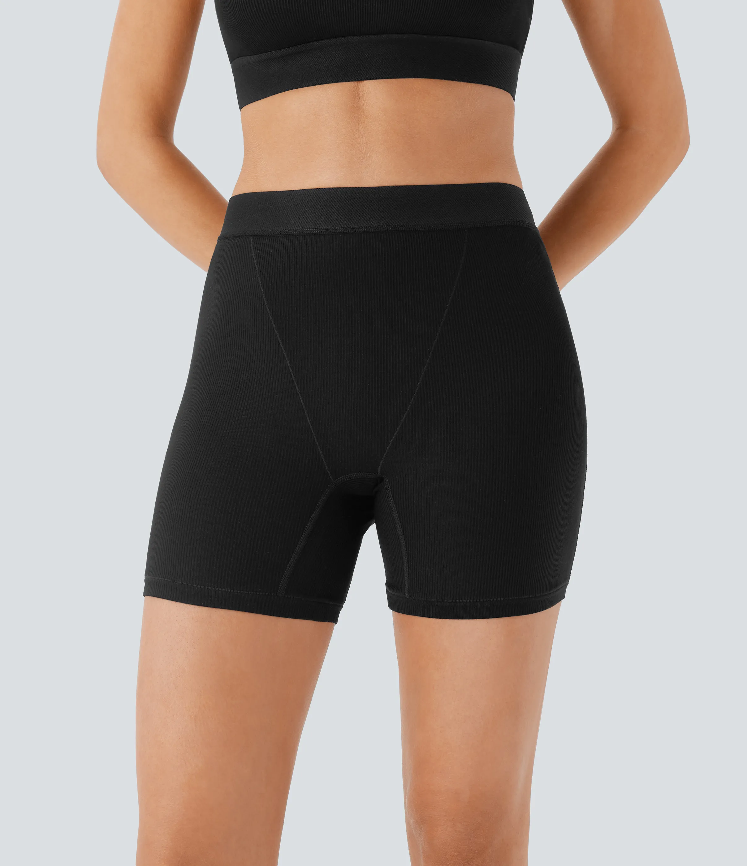 Halara Pantalón corto ciclista tiro alto acanalado elástico agradable piel 12.5cm - Black - S sold by Halara product image thumbnail 4