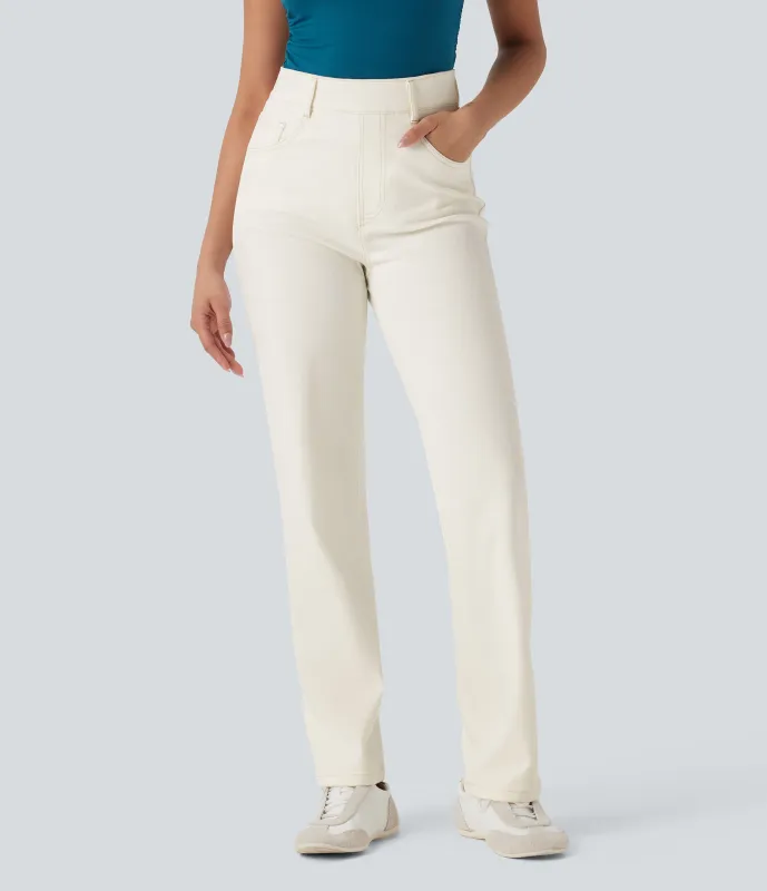 Halara Jeans Halara Flex™ Denim elástico lavado pierna recta tiro alto control abdomen múltiple bolsillo - Ivory Denim - S(regular) sold by Halara