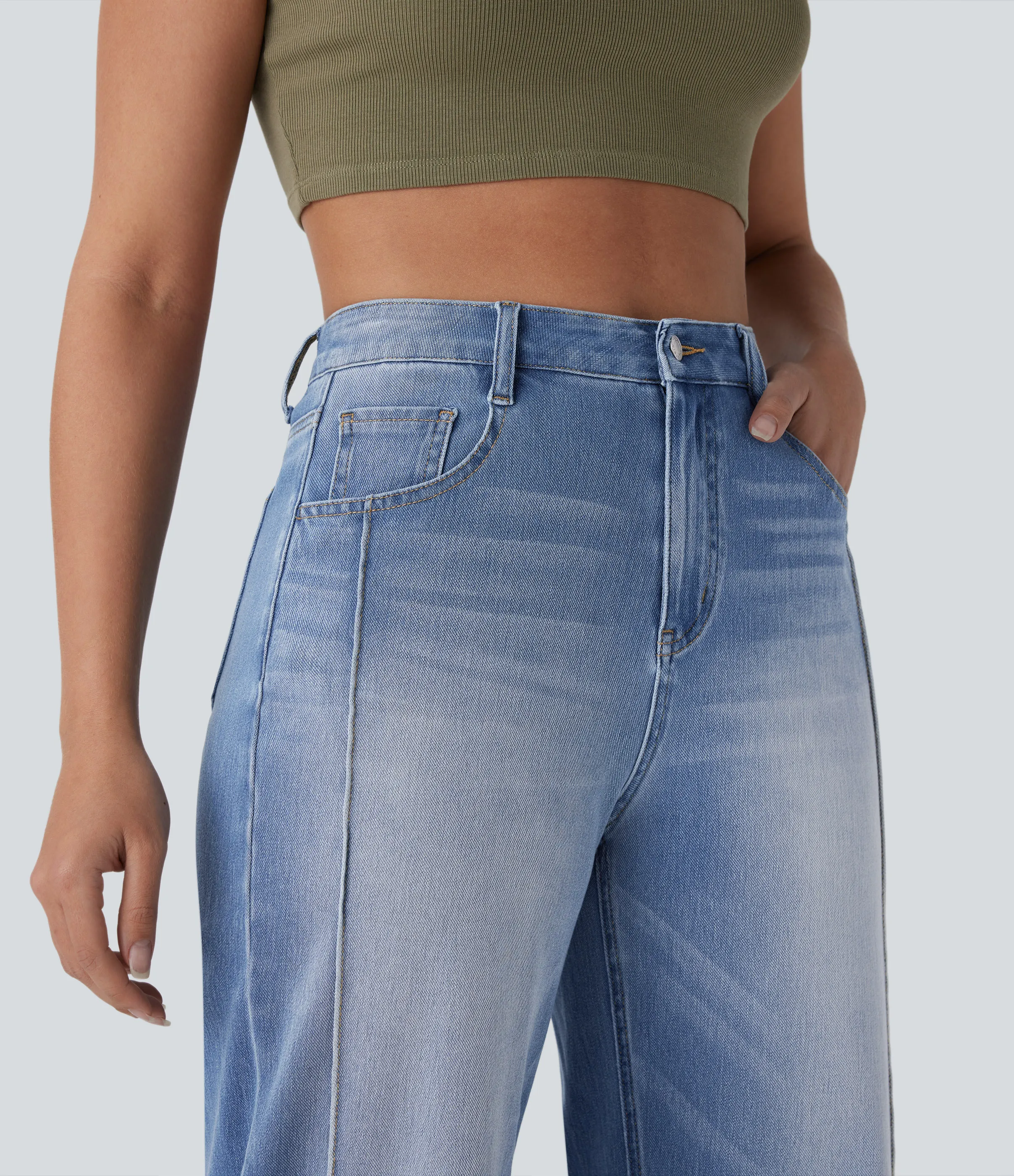 Halara Jeans Halara Flex™ Denim Baggy holgado elástico lavado múltiple bolsillo tiro alto - Sea Blue Denim - XL(regular) sold by Halara product image thumbnail 5