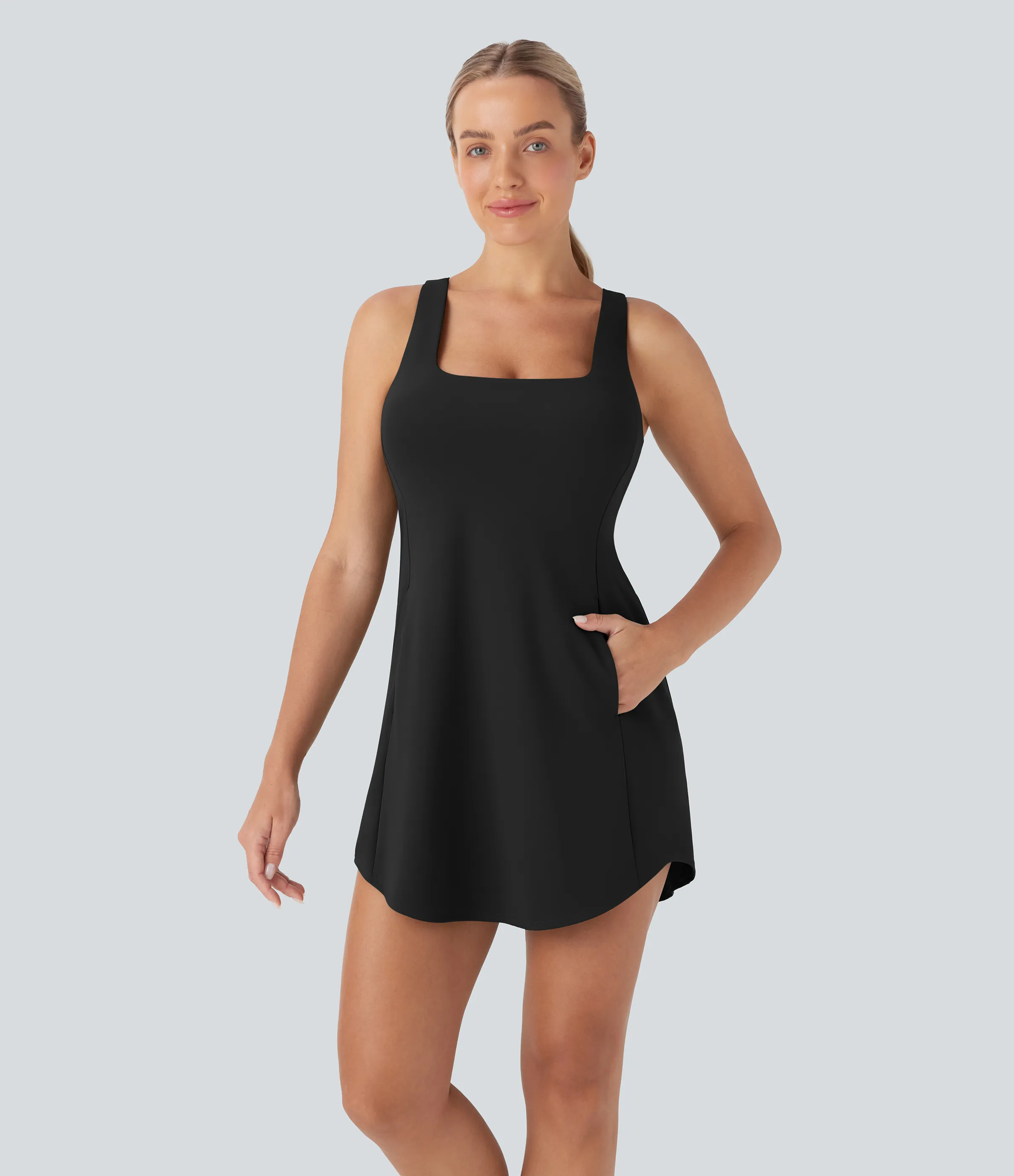 Halara Vestido deportivo mini de yoga SoftlyZero™ Plush afelpado con abertura y bolsillos, 3 piezas en copas D-F - Black - L sold by Halara product image thumbnail 3