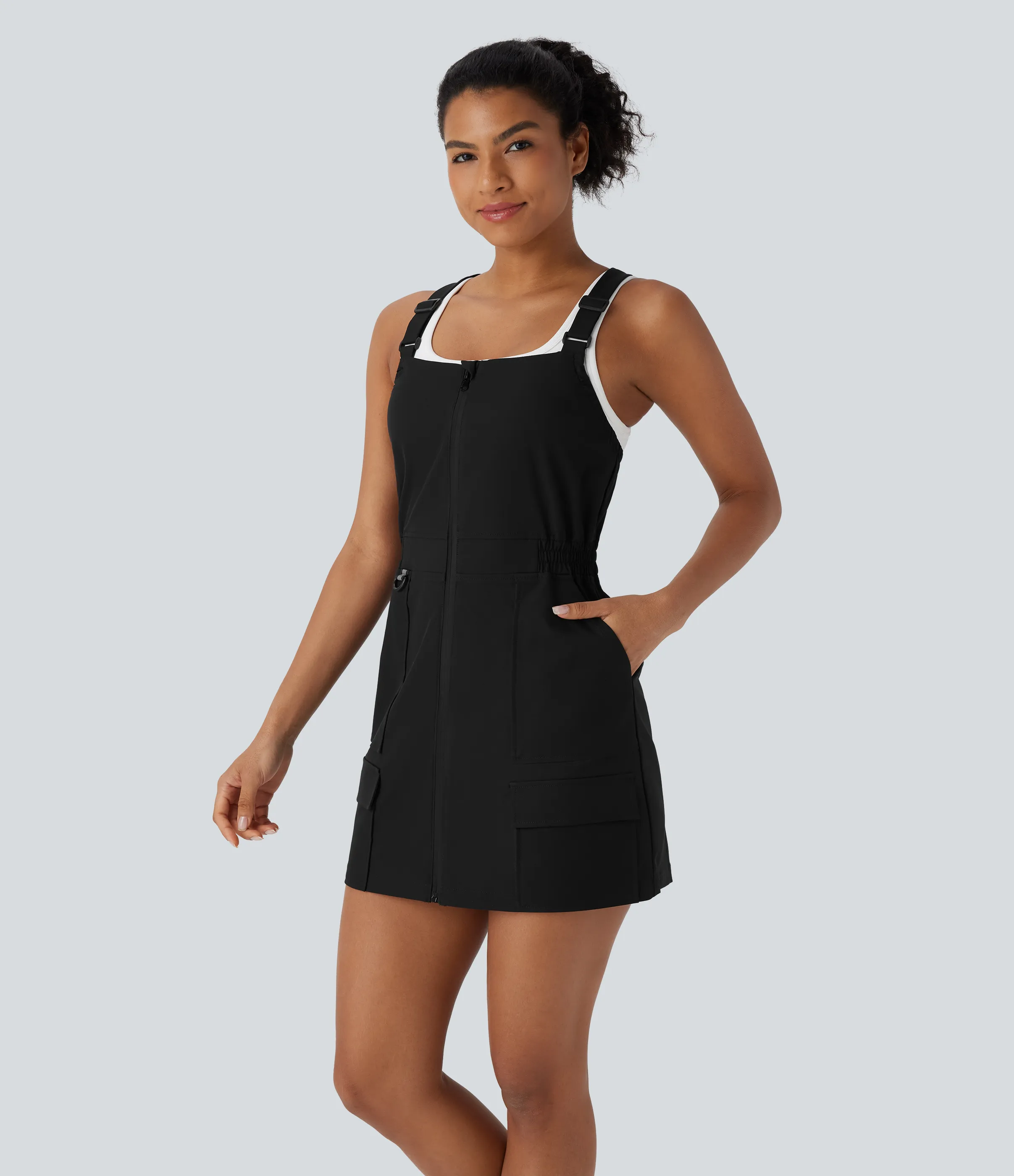 Halara Minivestido cargo impermeable para senderismo resistente al desgaste con tirantes ajustables, cremallera cruzada y múltiples bolsillos - Black - M sold by Halara product image thumbnail 4