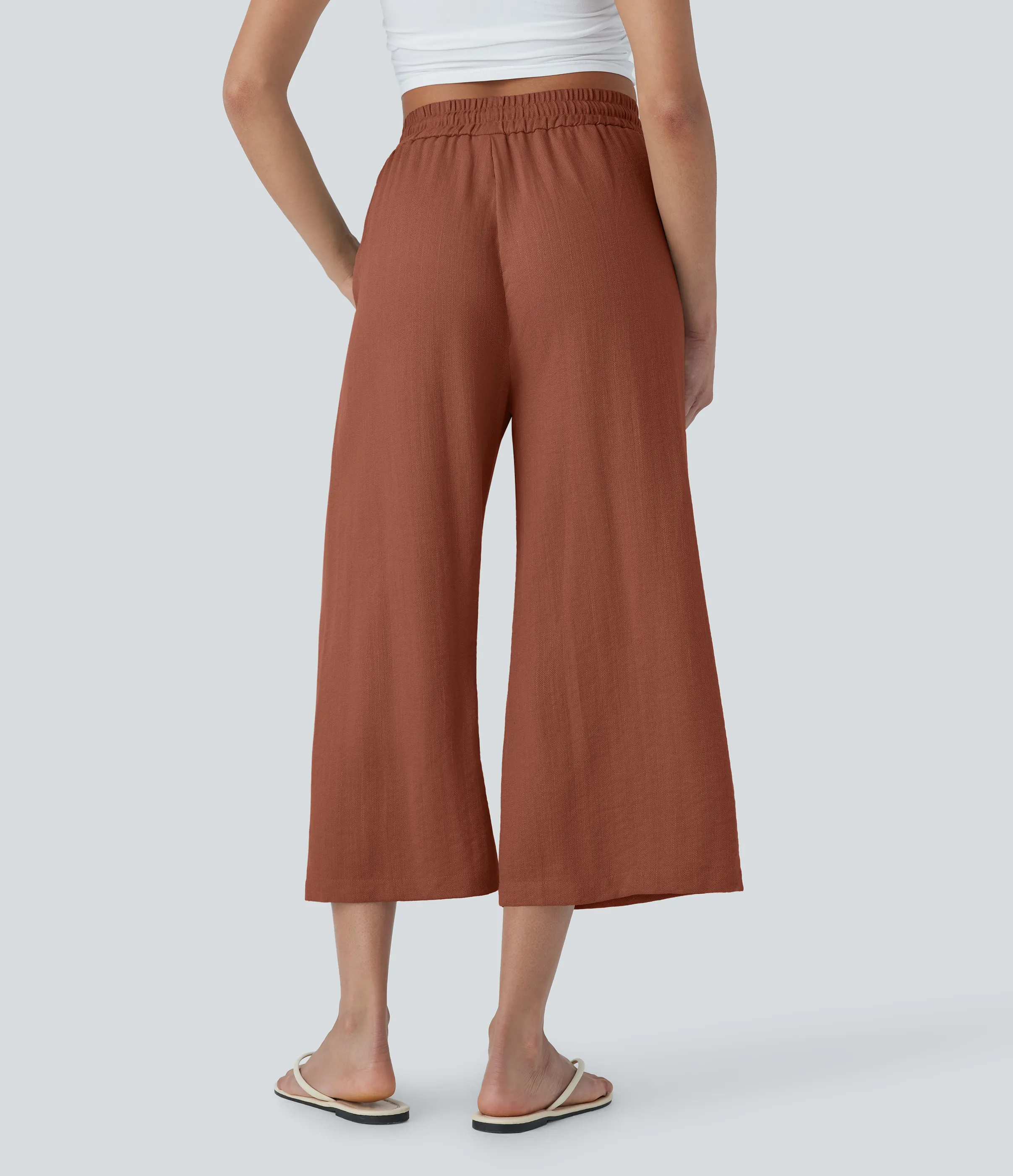 Halara Pantalón lino tiro alto cordón ajustable pierna ancha bolsillo lateral - Sequoia - XL(regular) sold by Halara product image thumbnail 3