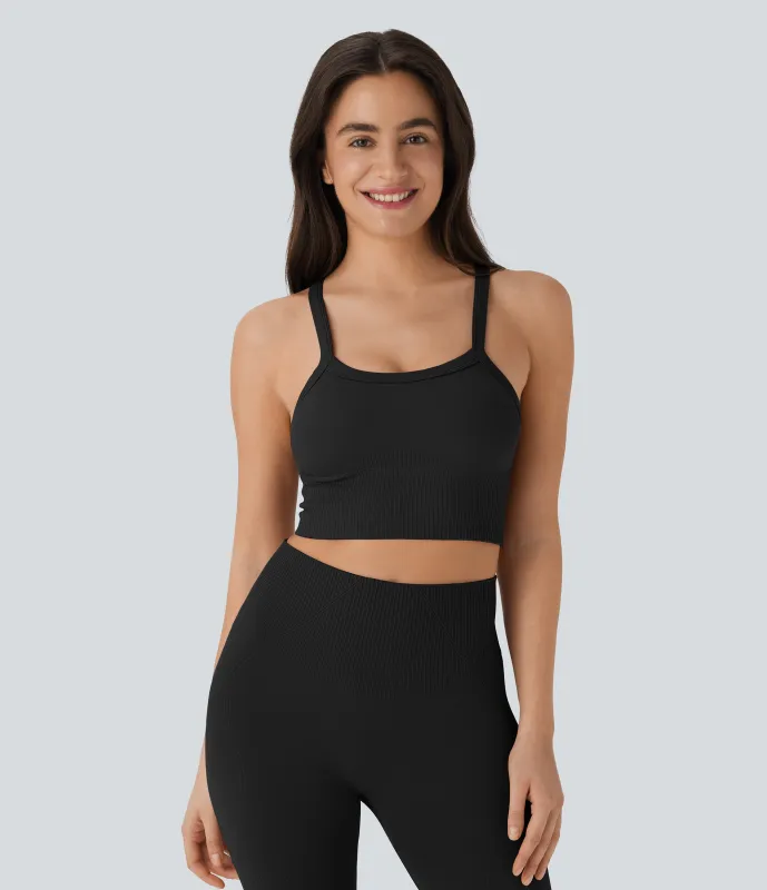 Halara Top de yoga corto con espalda nadadora y sin costuras - Black - XS sold by Halara