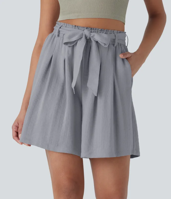 Halara Bermudas casuales de lino de tiro alto con cinturón y bolsillos laterales - Full Moon - S sold by Halara