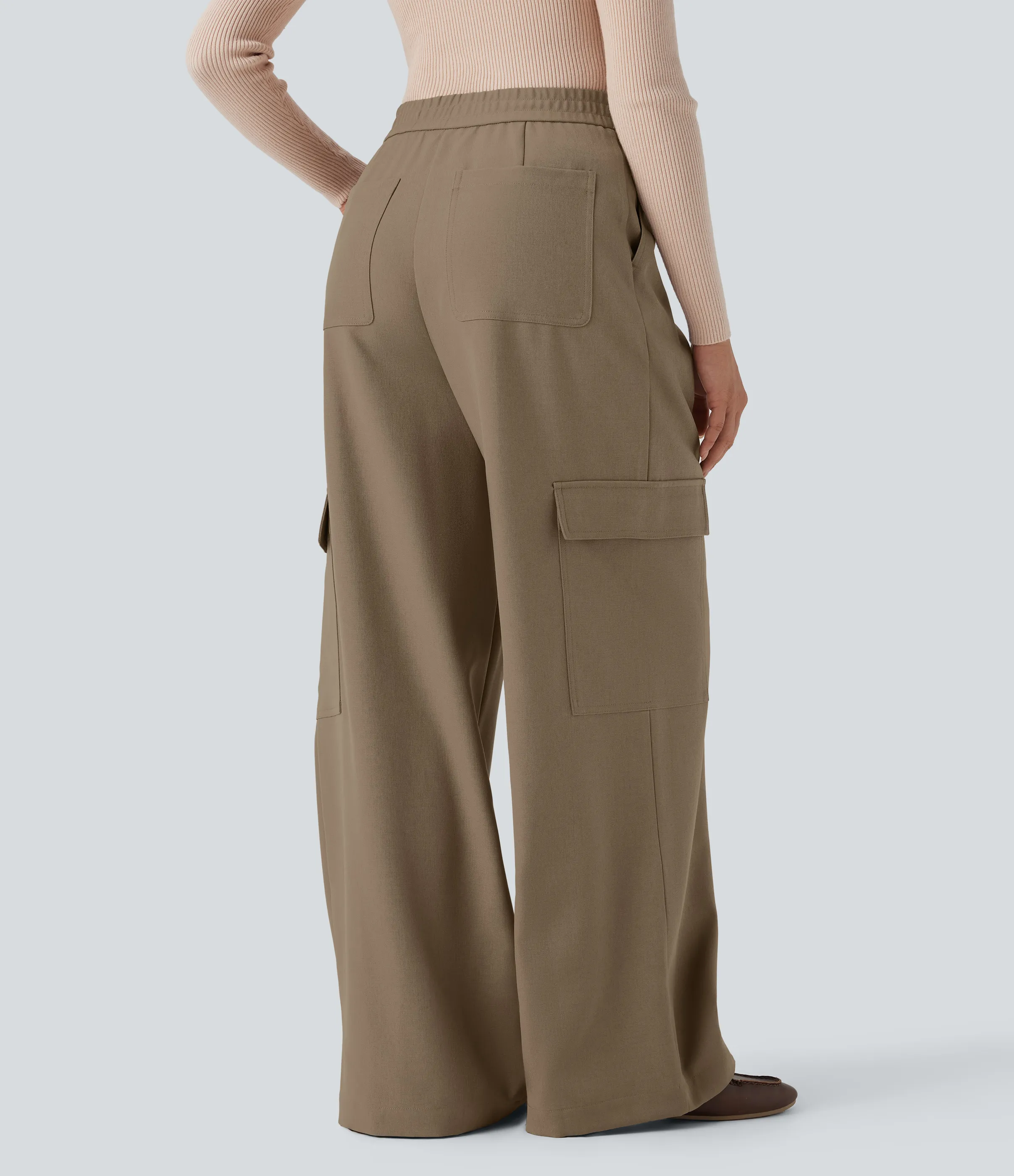 Halara Pantalones cargo casuales de tiro alto y pierna ancha con bolsillos - Sepia Tint - L(regular) sold by Halara product image thumbnail 3